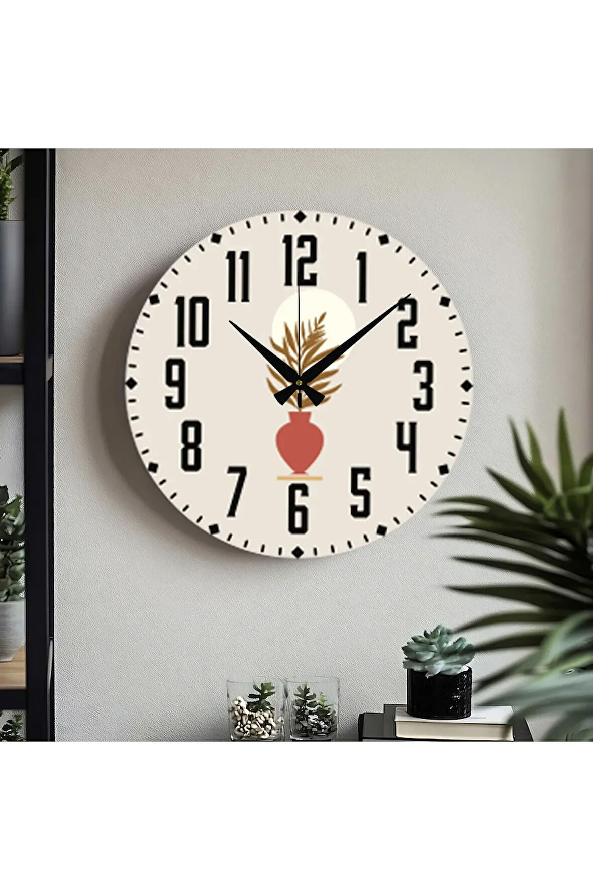 Çiçek desenli Dekoratif Türkçe Rakamlı UV Baskılı Duvar Saati (Sessiz) Akar Mekanizma Metal Akrep