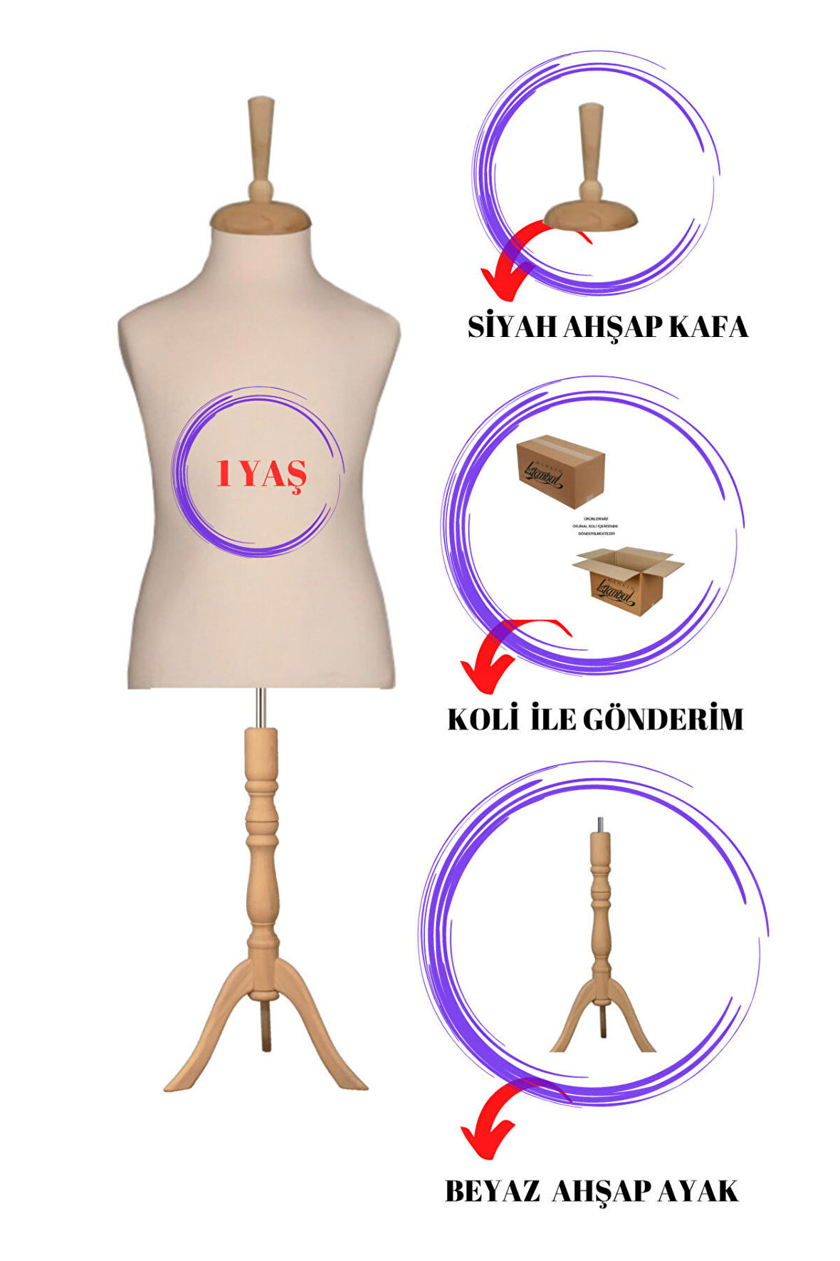 1 Yaş İğne Batabilen Beyaz Kumaş Çocuk Terzi Mankeni Prova Mankeni Vitrin Mankeni