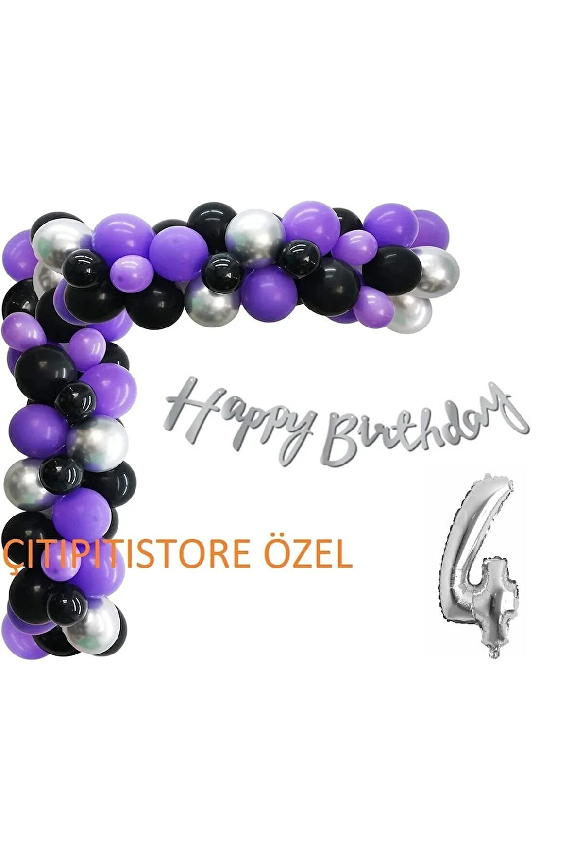 Siyah Mor Balon Çelenk Kemer Kiti Metal Gümüş Lateks Balonlar