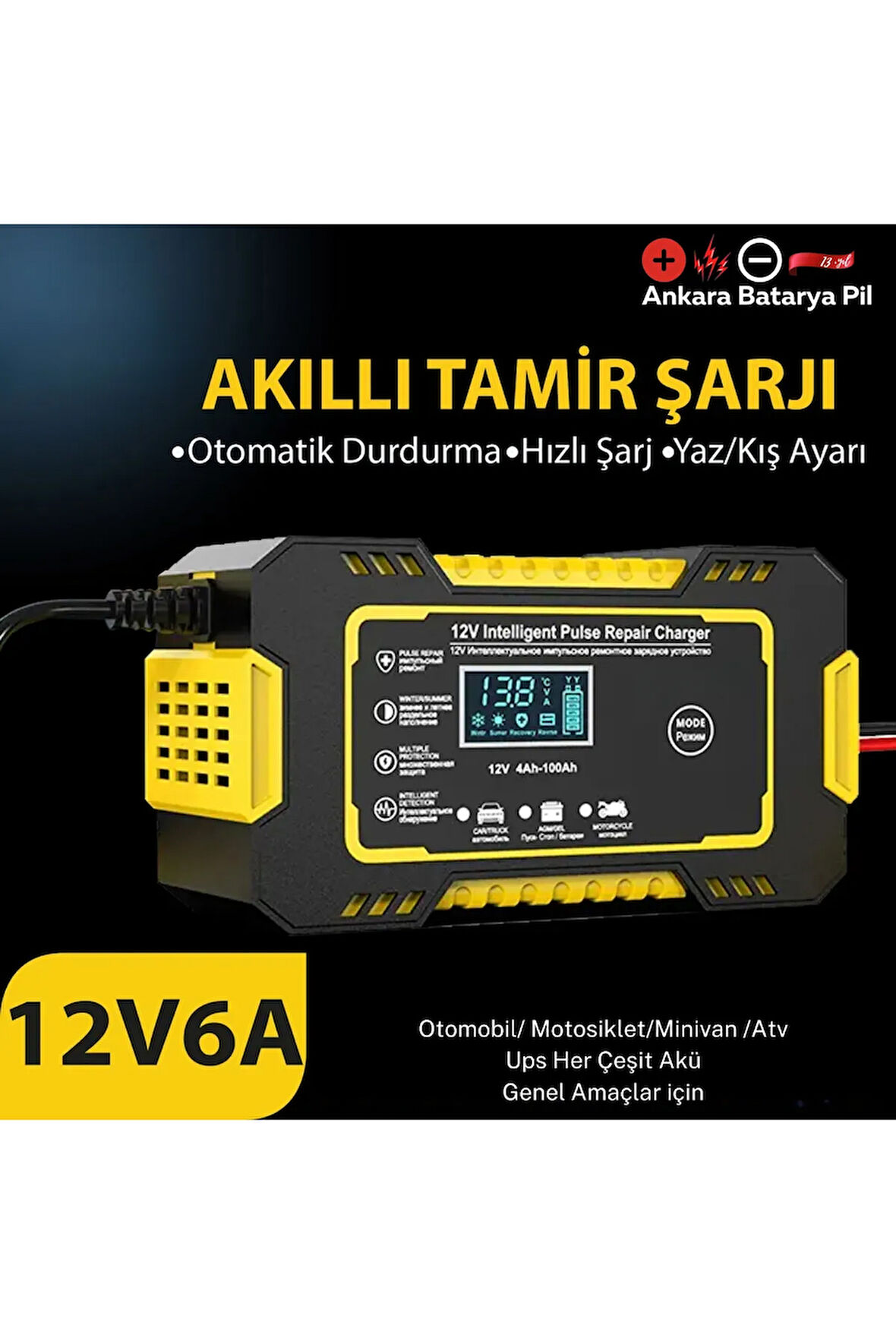 12v 6a Akıllı Araba Motosiklet Lcd Ekran Araç Akü Onarım Hızlı Şarj Cihazı Islak Kuru Jel Kurşunasit