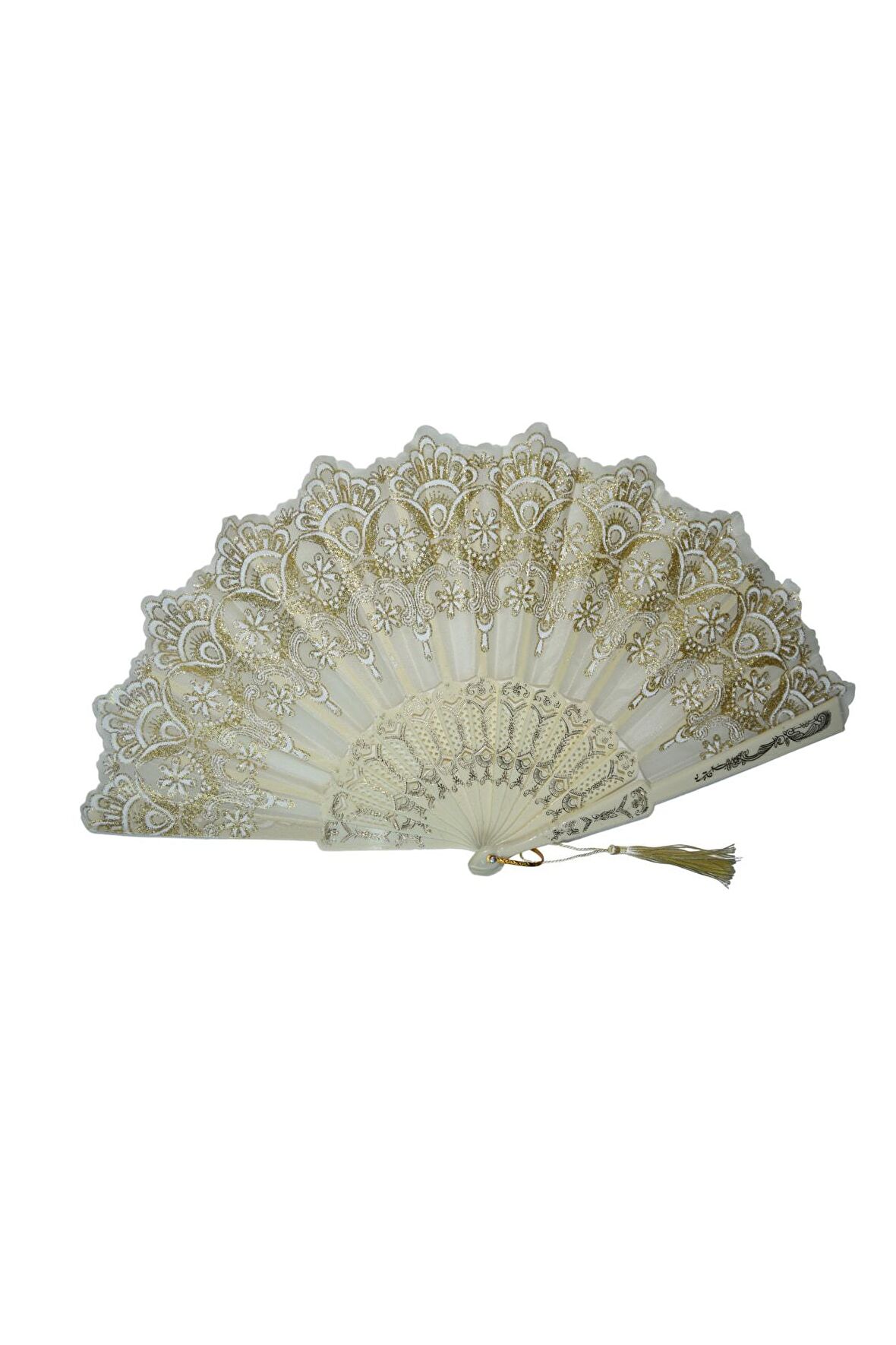 Yelpaze Krem Gold Şık Desenli