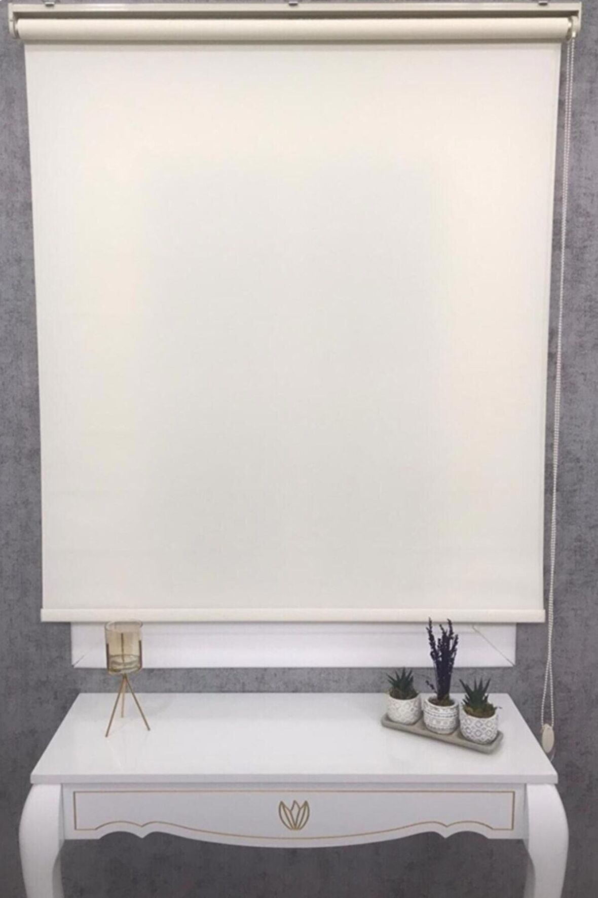 Düz Krem Renk Güneşlik Stor Perde