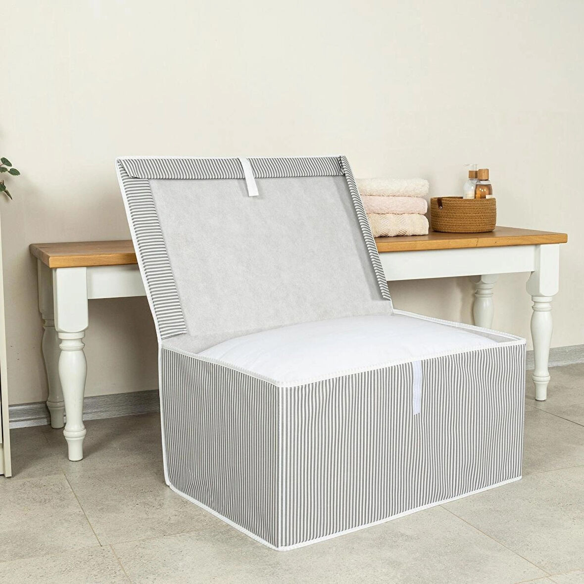 60x40x30 cm Baza Altı Kapaklı Hurç Büyük Boy Battaniye Yorgan Saklama Çantası Gardırop İçi Organizer