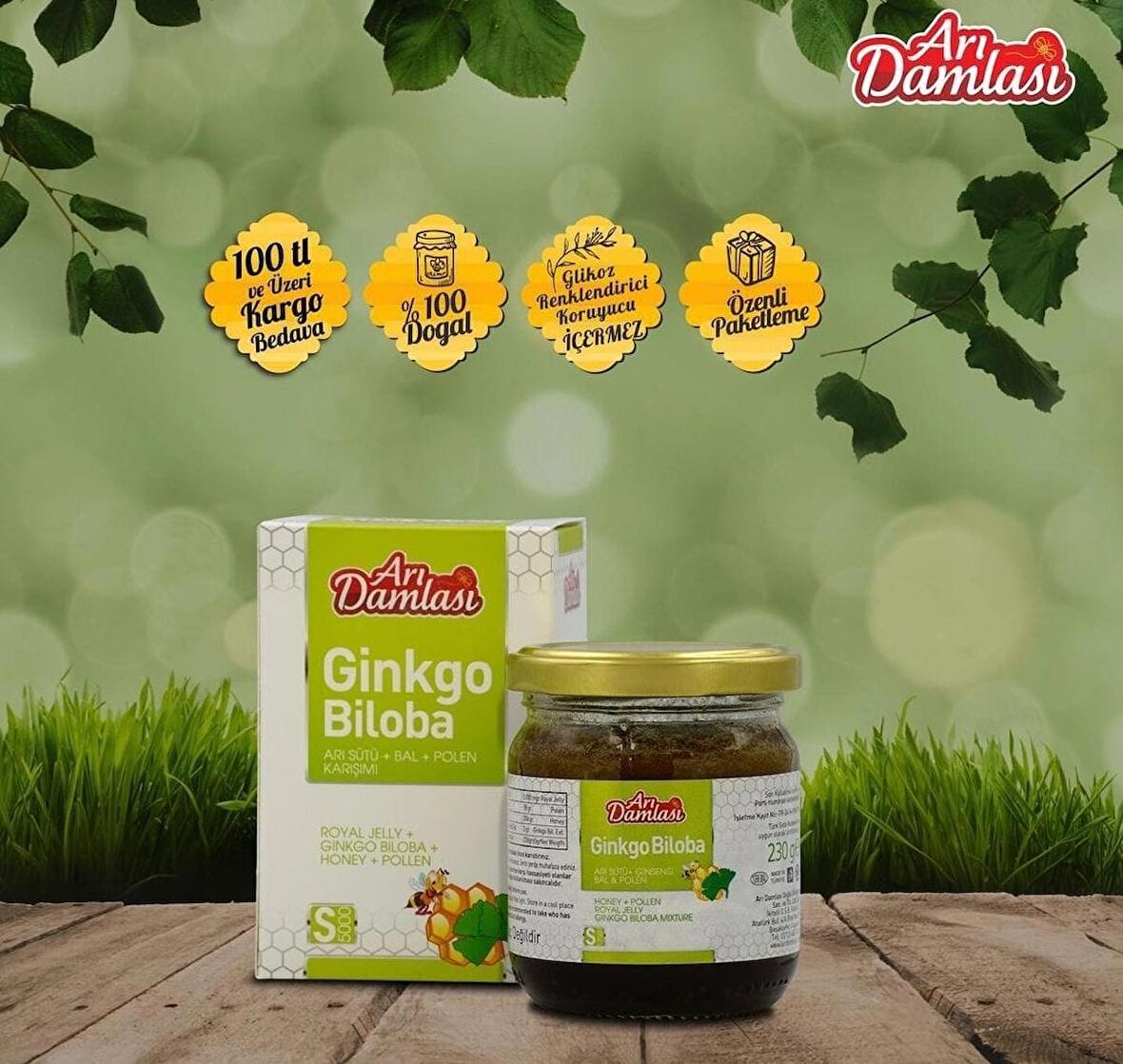 ARI DAMLASI GİNKO BİLOBA BAL POLEN ARI SÜTÜ KARIŞIMI 230 GR