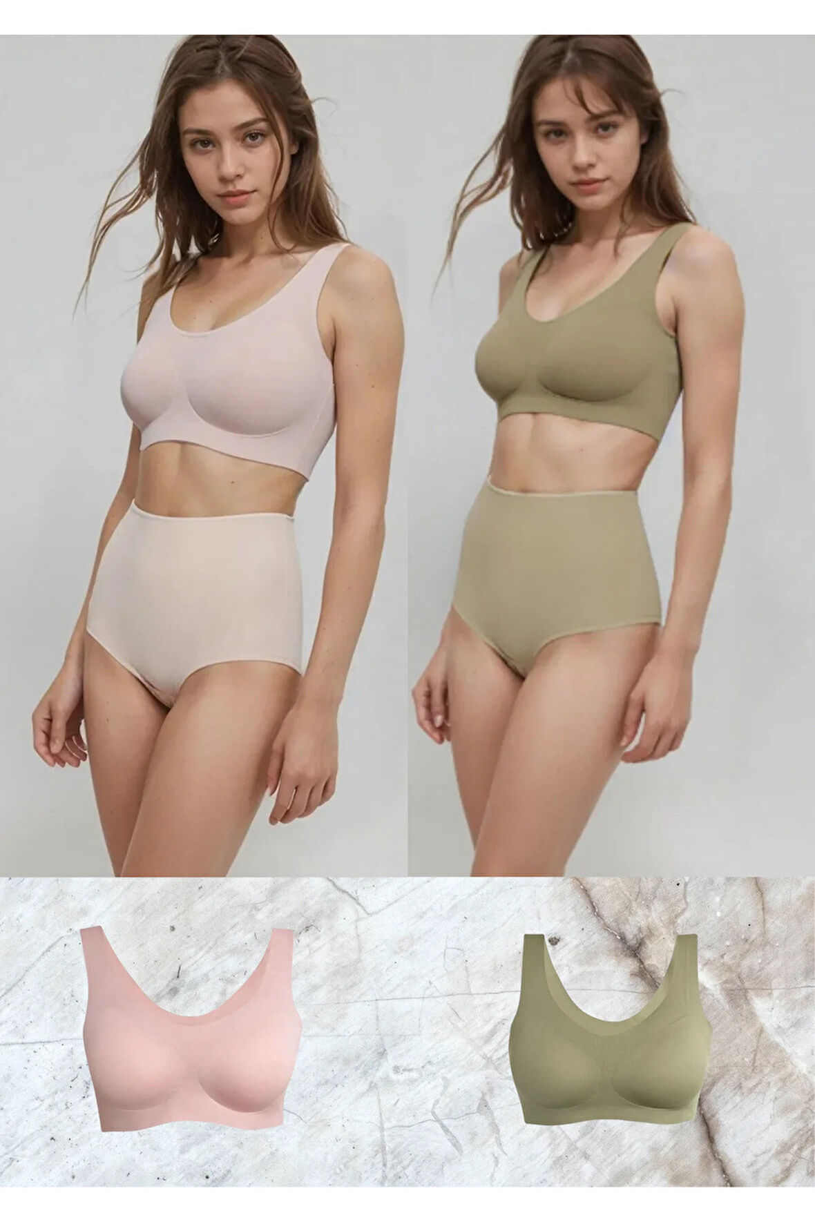 Lazer Kesim Çıkarılabilir Pedli Pembe & Yeşil 2 Adet Bralet Sporcu Sütyen LL.01.S00.U1.T2.LL1