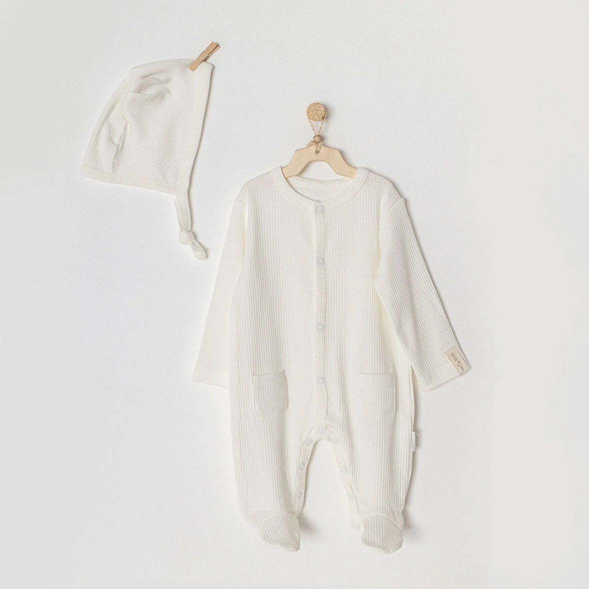 Andywawa AC23651 Modal Bebe Tulum Takım Ekru