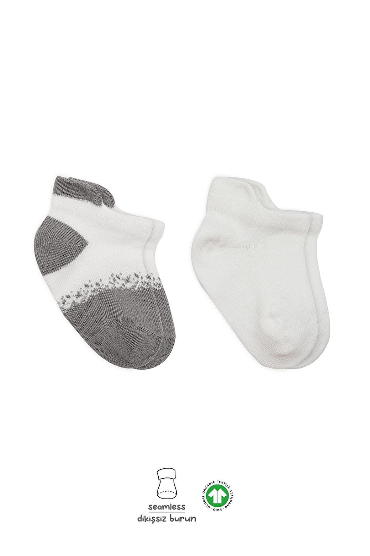 Bistyle 2'Li Penye Sneakers Çorap BS20105 Ekru Gri
