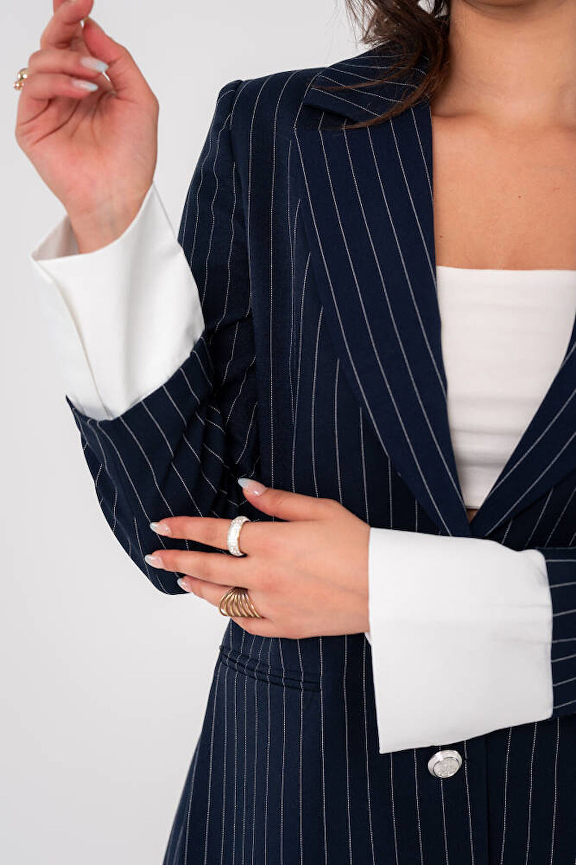 Asmetrik Kesim Gömlek Detaylı Blazer Ceket Pantolon Takım TKM08013