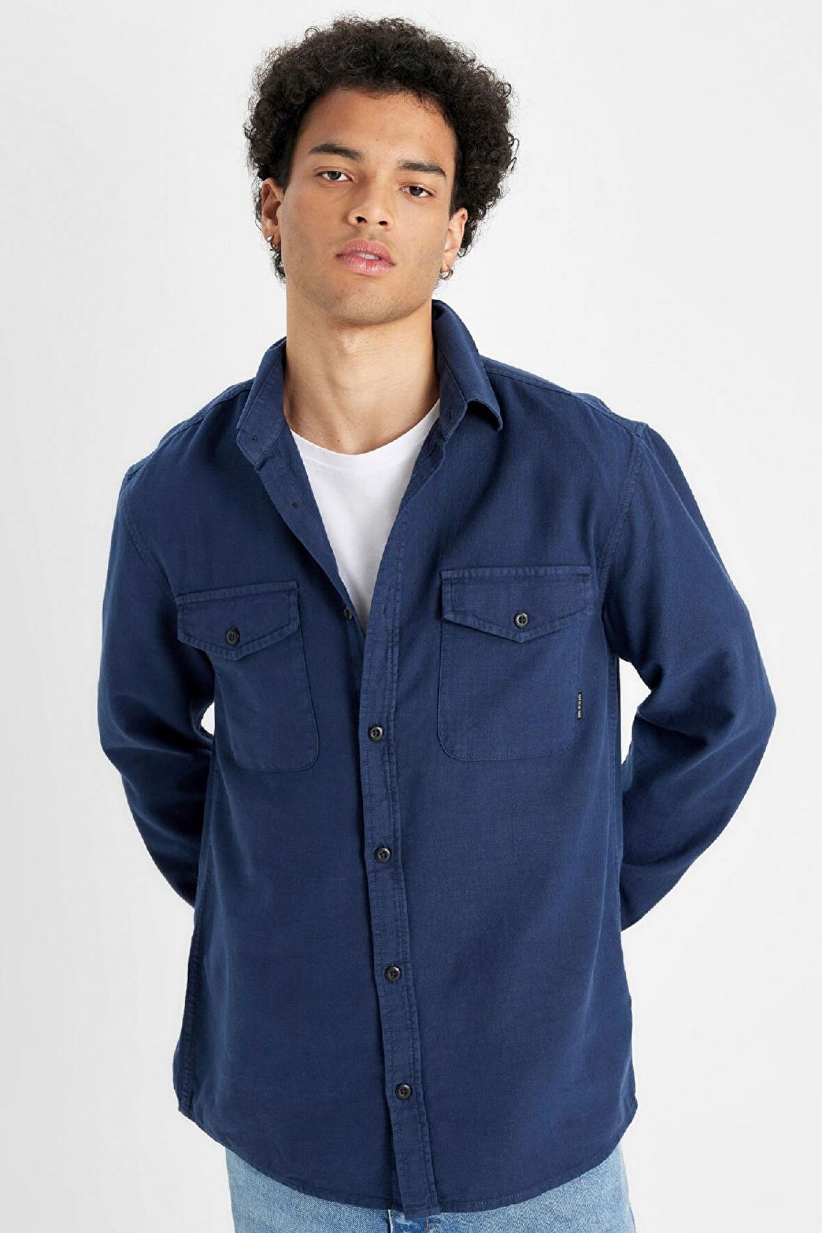 DeFacto %100 Pamuk Regular Fit Polo Yaka Basic Düz Uzun Kollu Gömlek B2654AX24AUNV147