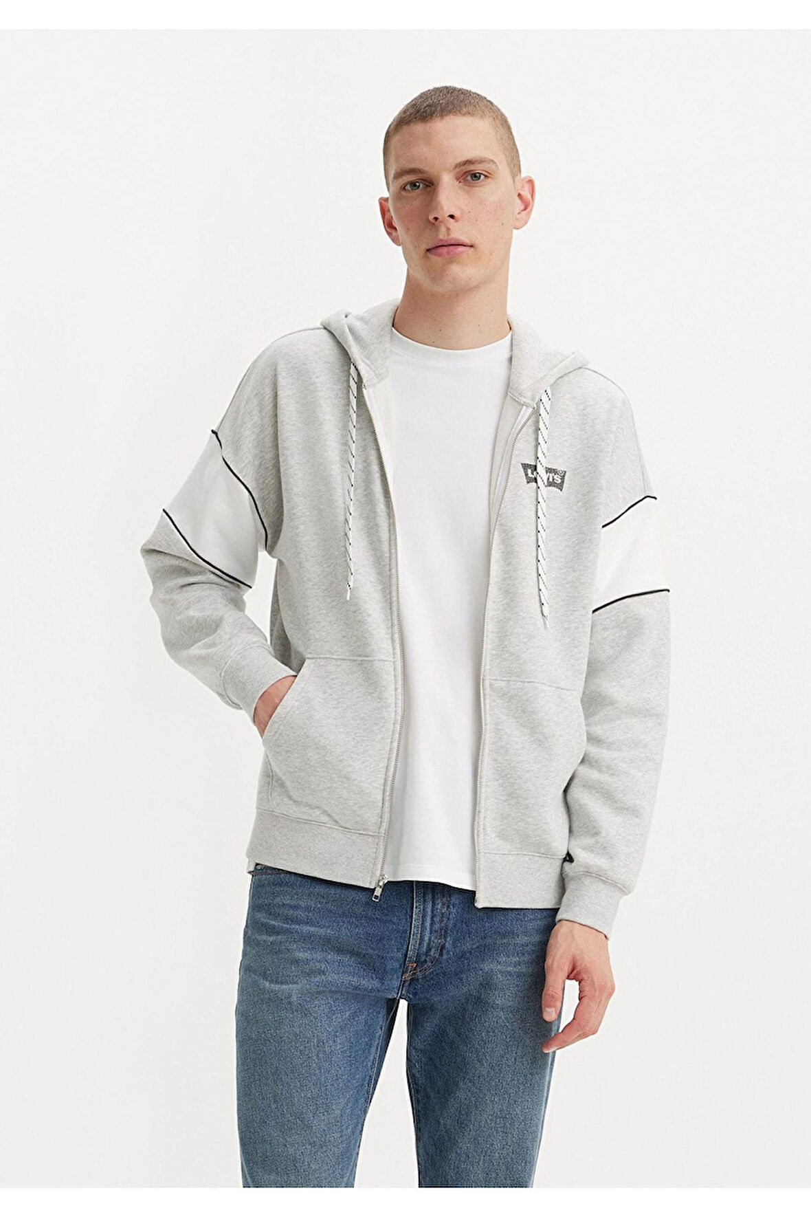 Kapüşon Yaka Gri Erkek Sweatshırt A9433-0000_RLXD GRAPHIC PIECED ZIP