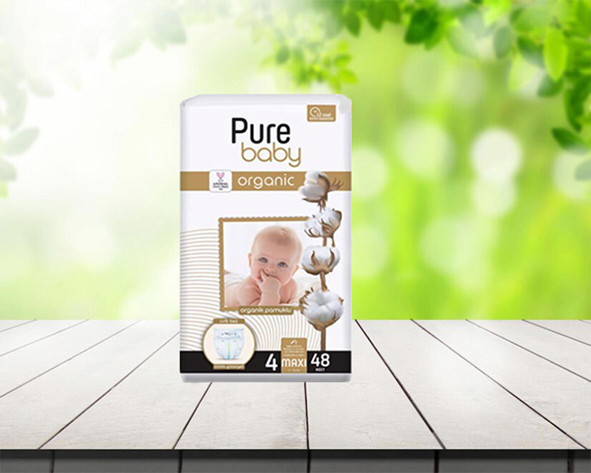 Pure Baby Organic 4 Numara Maxi 48'li Cırtlı Bez