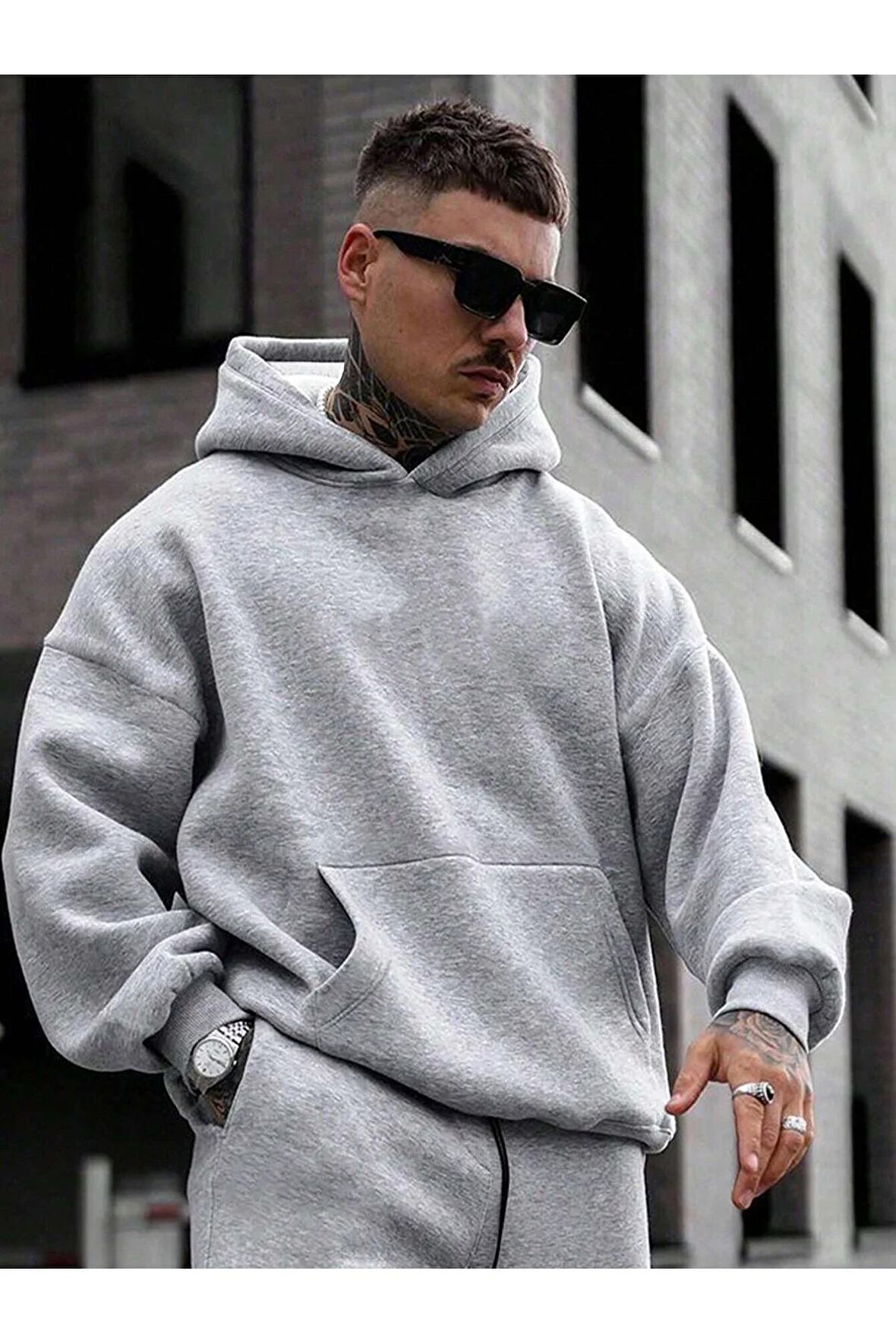 3 Iplik Polarlı Kapüşonlu Oversize Kalıp Hoodie Siyah Renk Unisex Sweatshirt