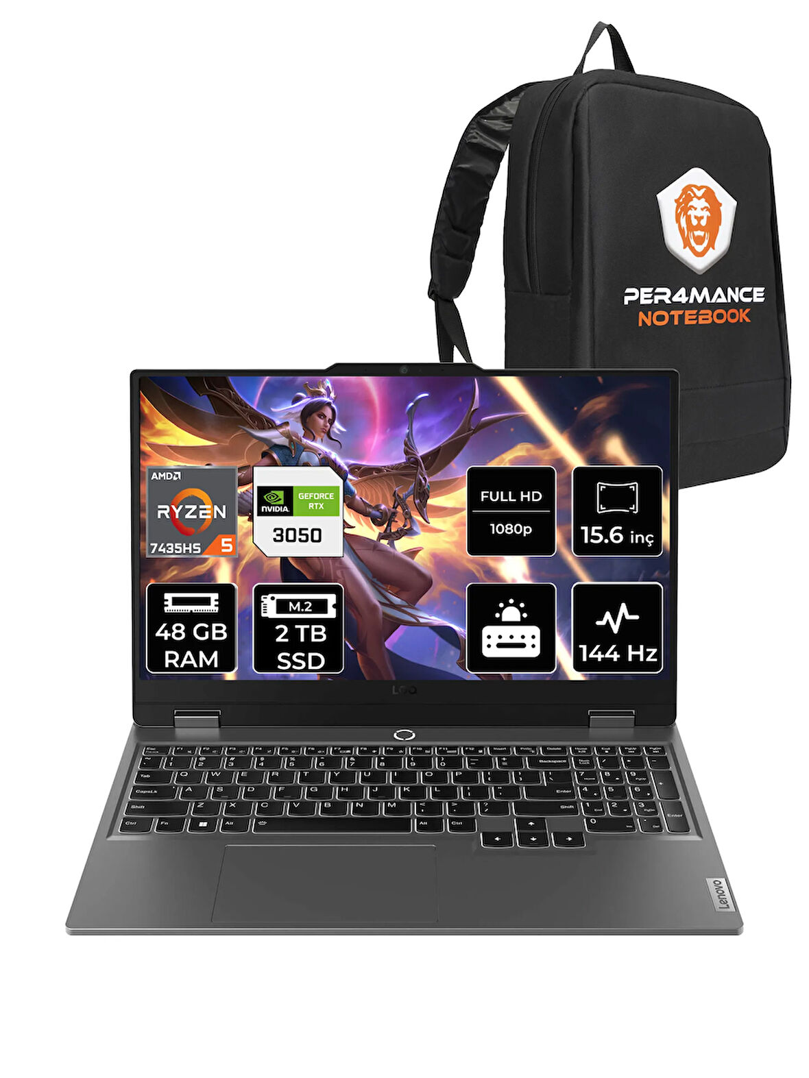 Lenovo LOQ R5 7235HS 48GB 2TB SSD RTX3050/6GB 95W 144Hz FHD 15.6" FDOS Gaming Laptop & PER4 ÇANTA