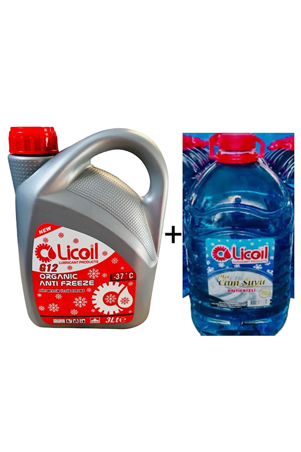 Licoil Organik G12 Kırmızı Antfriz -37C  3 LT + Oto Cam Suyu 5 Lt -12 C