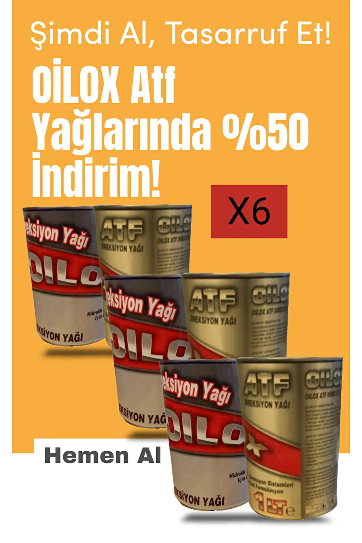 Oilox NEW Yeni Model ATF Direksiyon yağ 1 Litre X 6 Adet Teneke Ambalaj Kırmızı Ü.T 2023