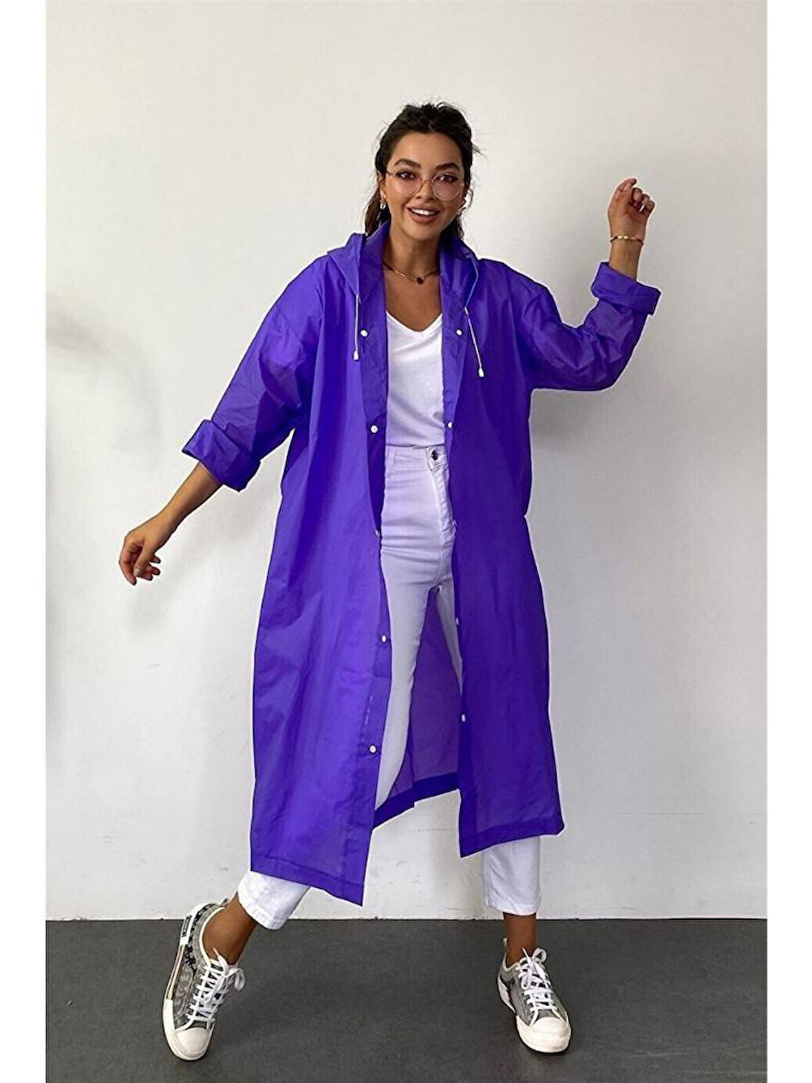 Kadın Erkek Yağmurluk Kapüşonlu Çıtçıtlı Eva mor Yağmurluk M21mrc881r03