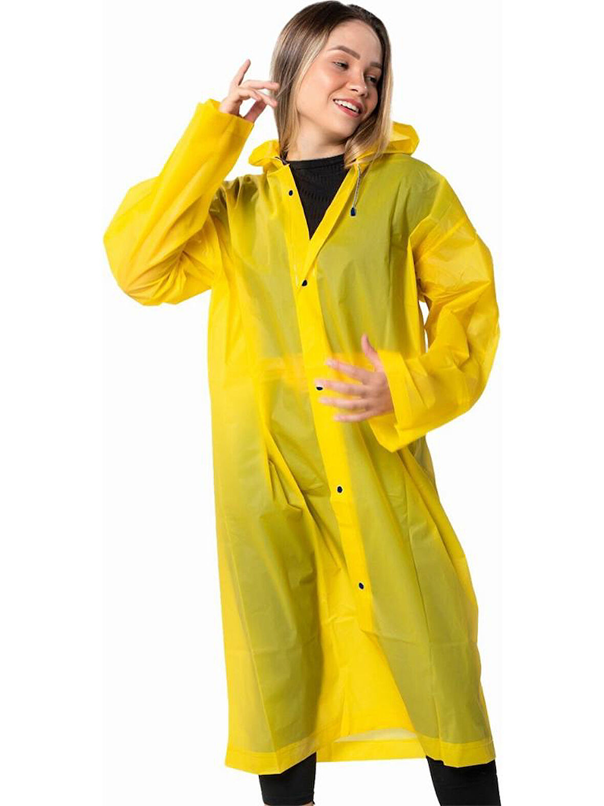 Kadın Erkek Yağmurluk Kapüşonlu Çıtçıtlı Eva Yağmurluk RÜZGARLIK SARI
