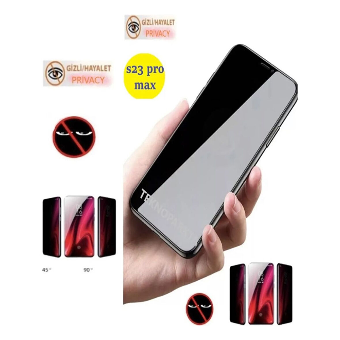 Reeder S23 Pro Max Hayalet Ekran Koruyucu Privacy Tam Kaplayan Kırılmaz Cam