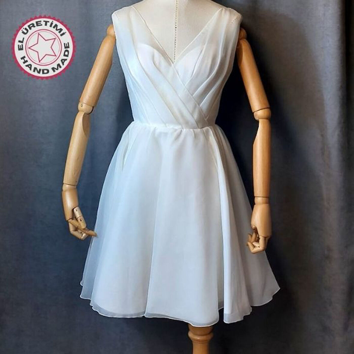 Uretti - Talia 8659 5993 El Yapımı Organze Kumaş Kısa Abiye Elbise - S Beden