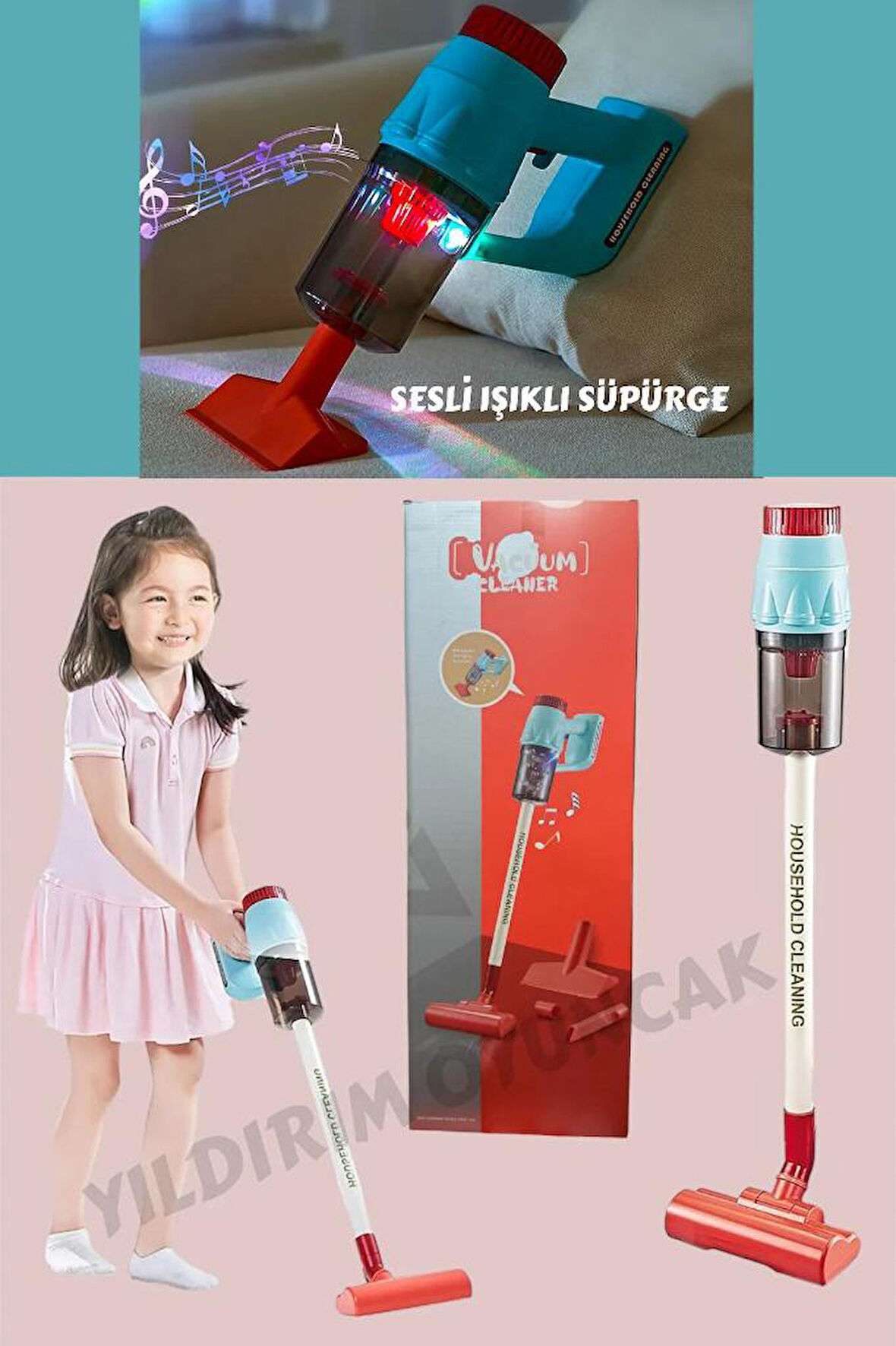  Pilli Sesli Model Çekme Özellikli Dikey Süpürge 68 cm-Vakumlu elektrik Süpürge kırmızı