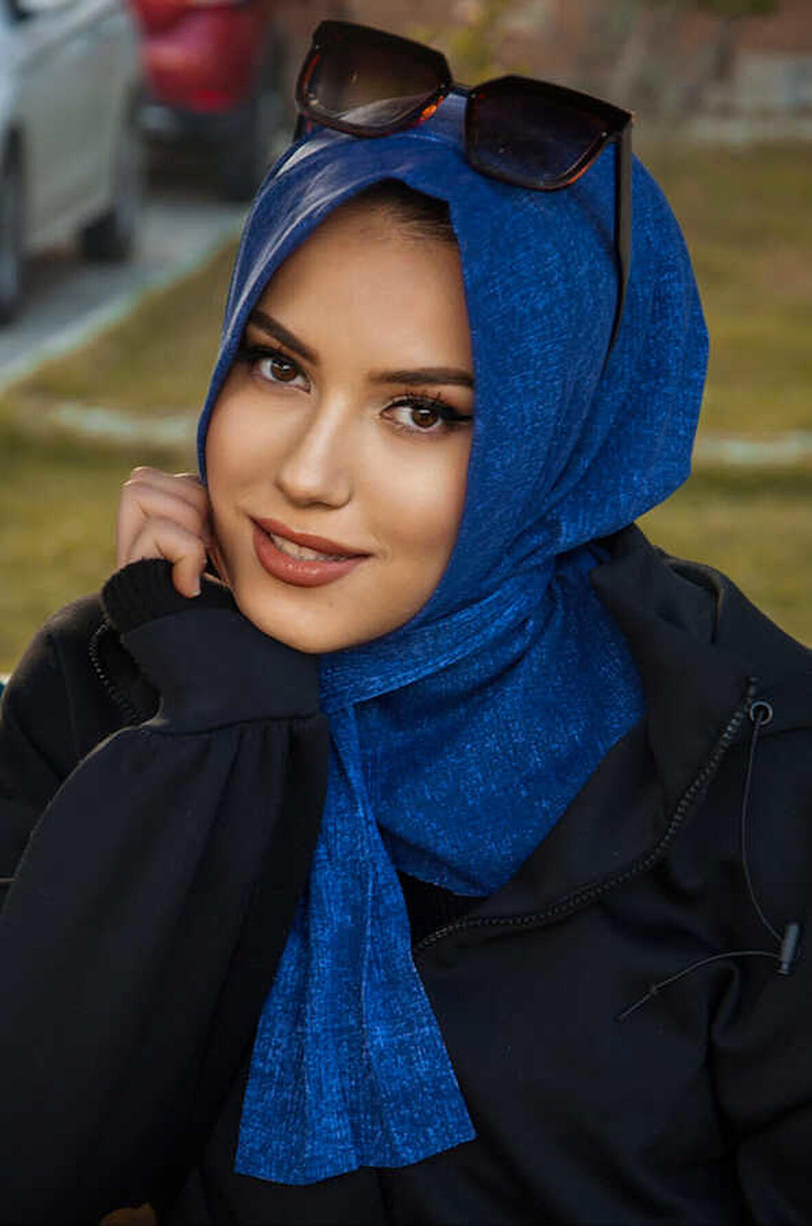 Kot Mavi Desenli Hazır Eşarp