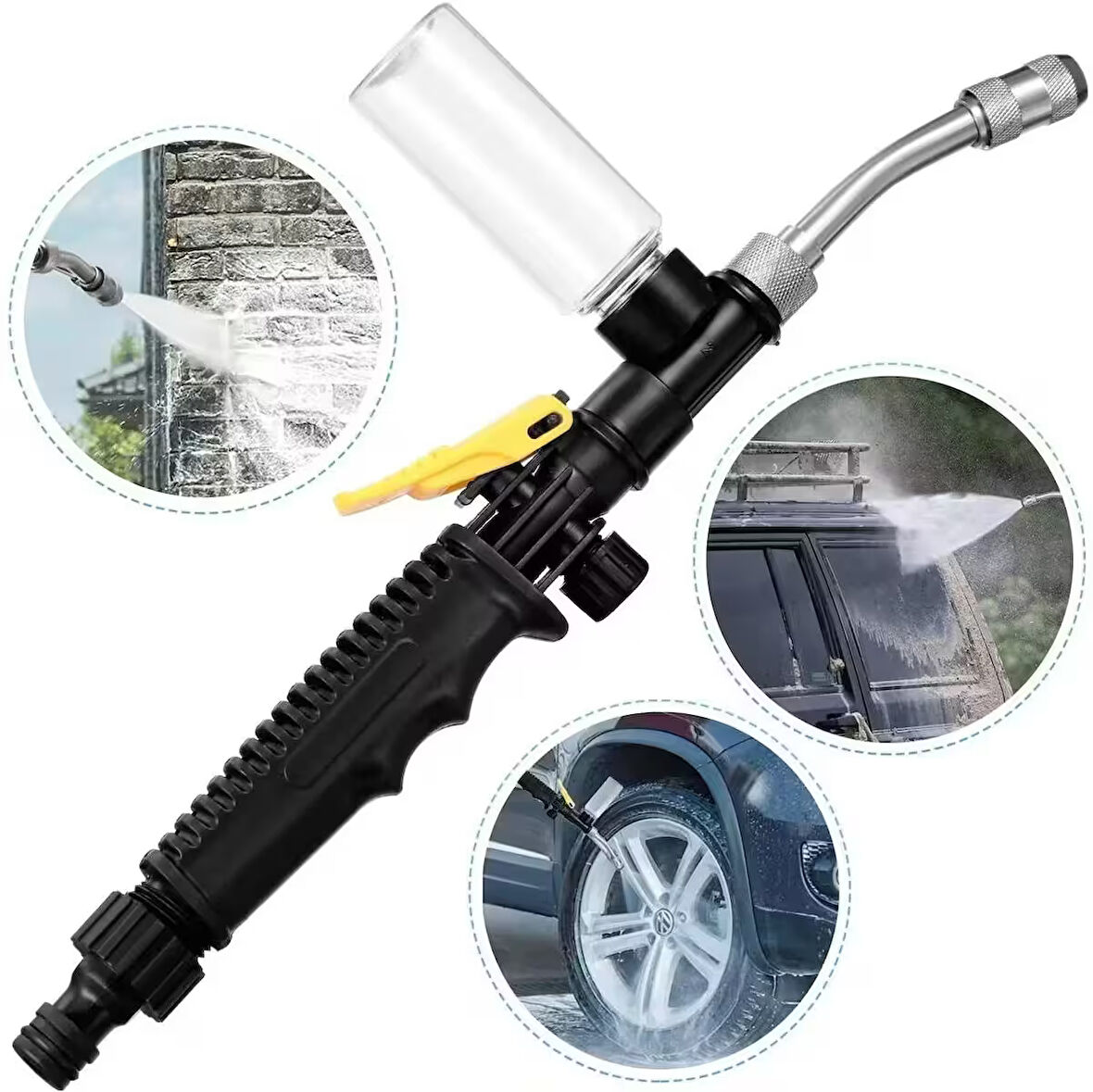 TechTic 30cm Köpük Hazneli Basınçlı Ayarlanabilir Bahçe Sulama Araba Yıkama Su Püskürtme Tabancası