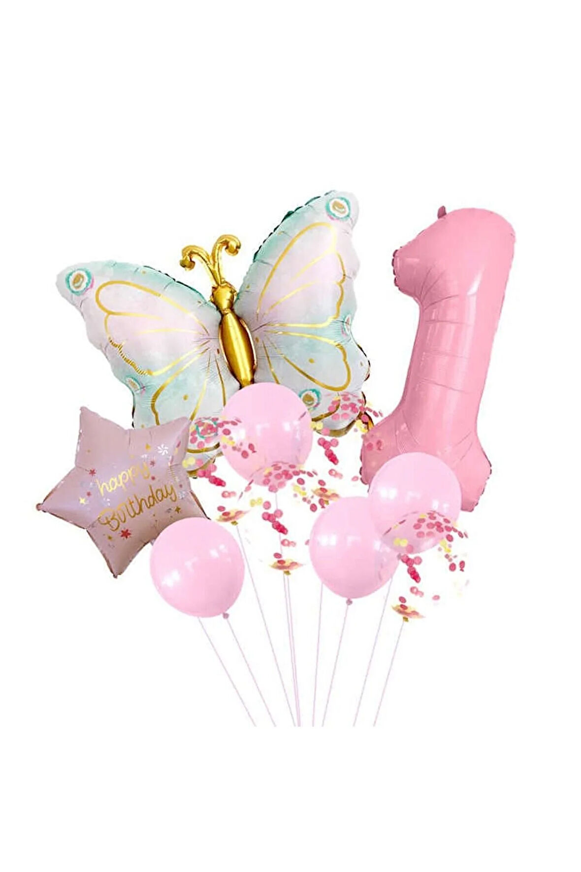 Pembe kelebek doğum günü parti yaş balon set