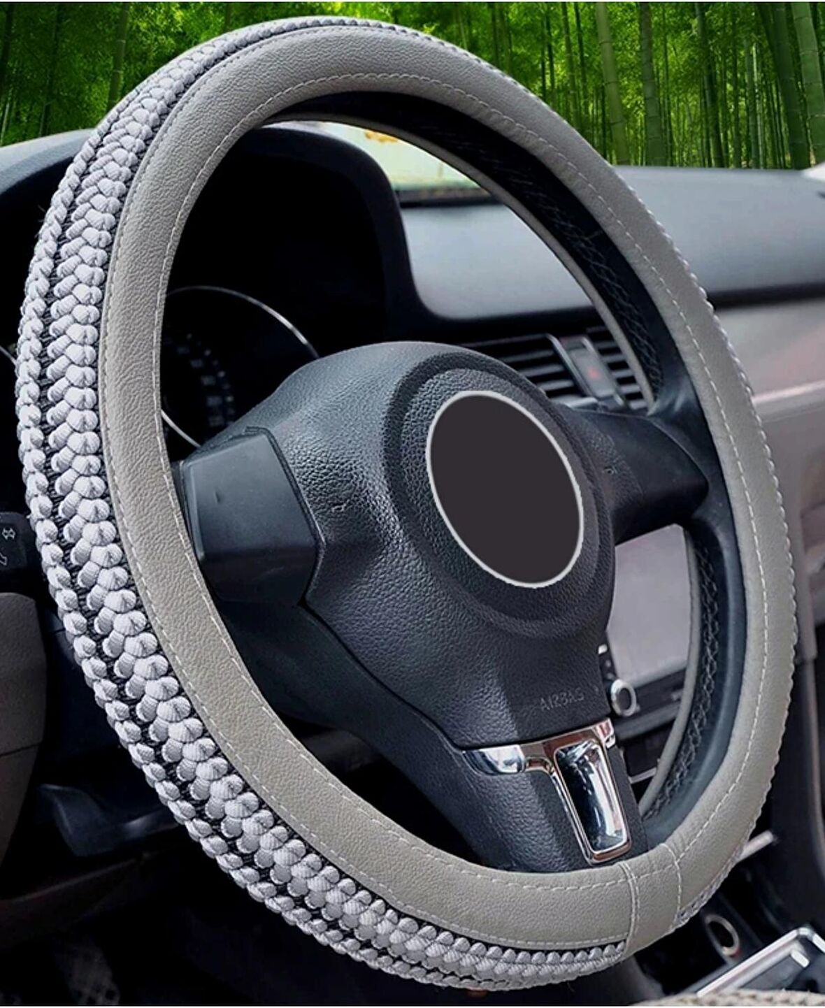 Geçmeli Direksiyon Kılıfı Hasır Örgülü Oto Direksiyon kılıfı 37-38Cm Gri