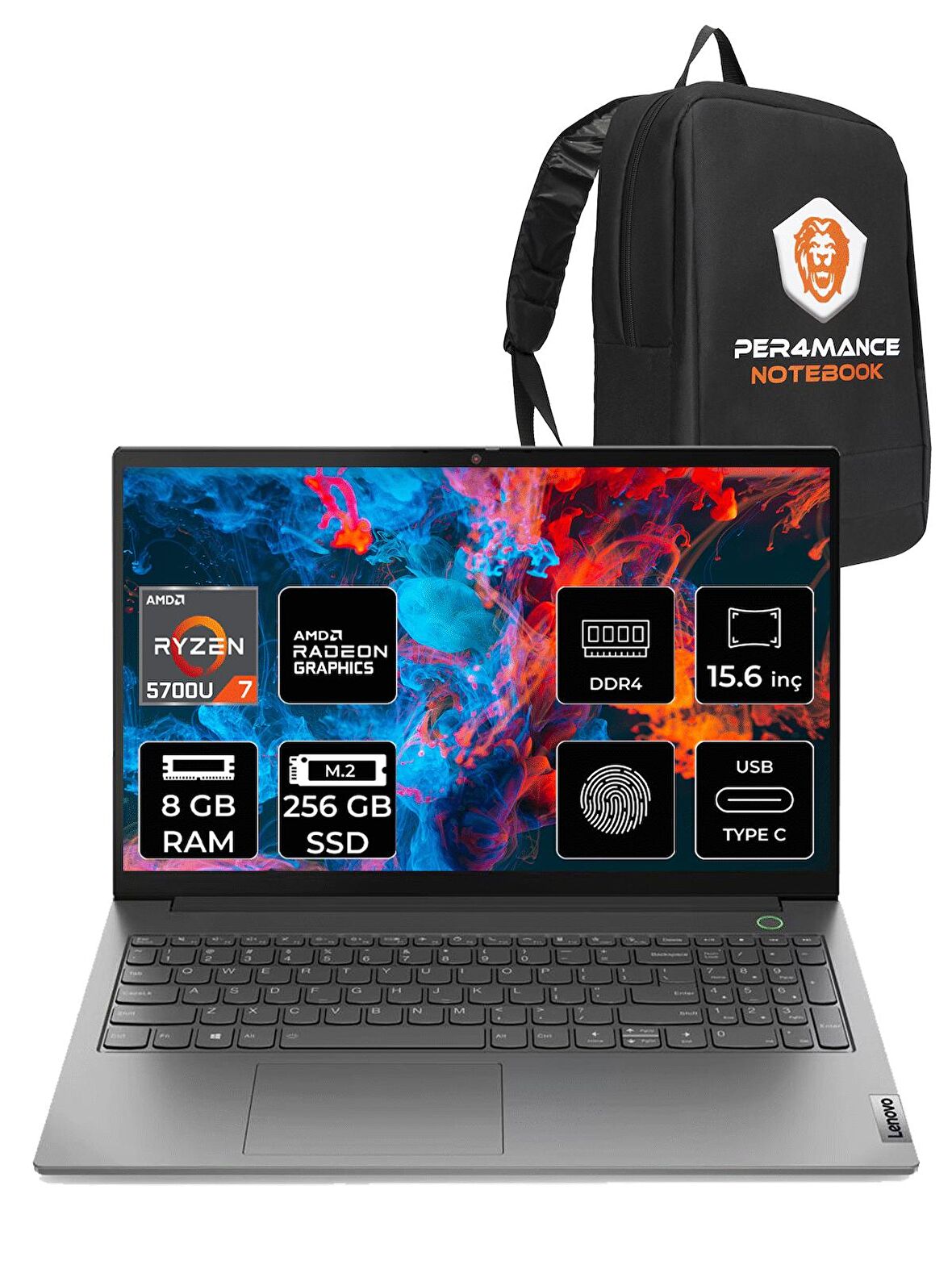 LENOVO ThinkBook 15 21A40036TX R7-5700U 8GB 256GB SSD 15.6" FDOS 21A40036TX & PER4 ÇANTA