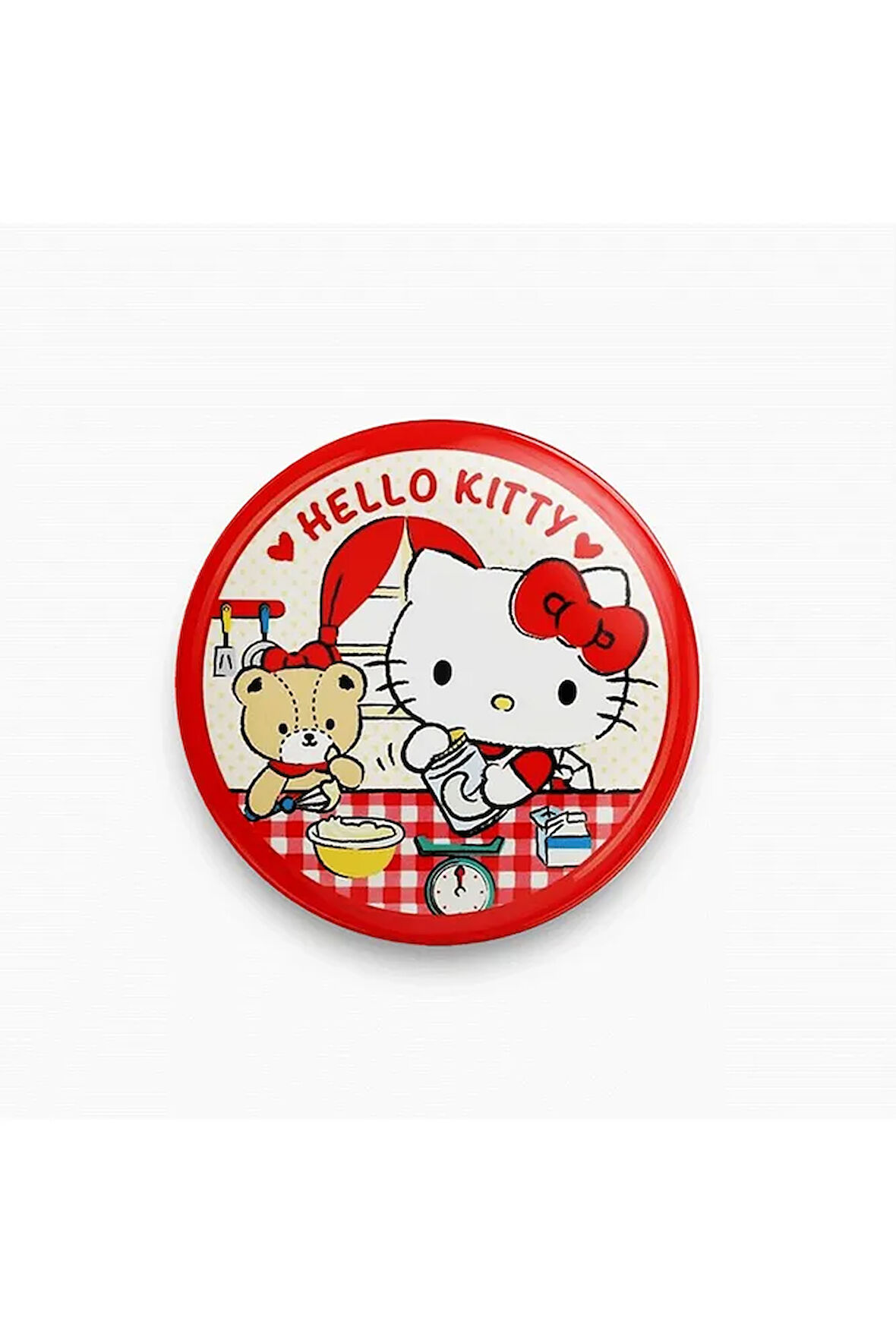 Hello Kitty Kırmızı Kalpli Rozet Metal y2k