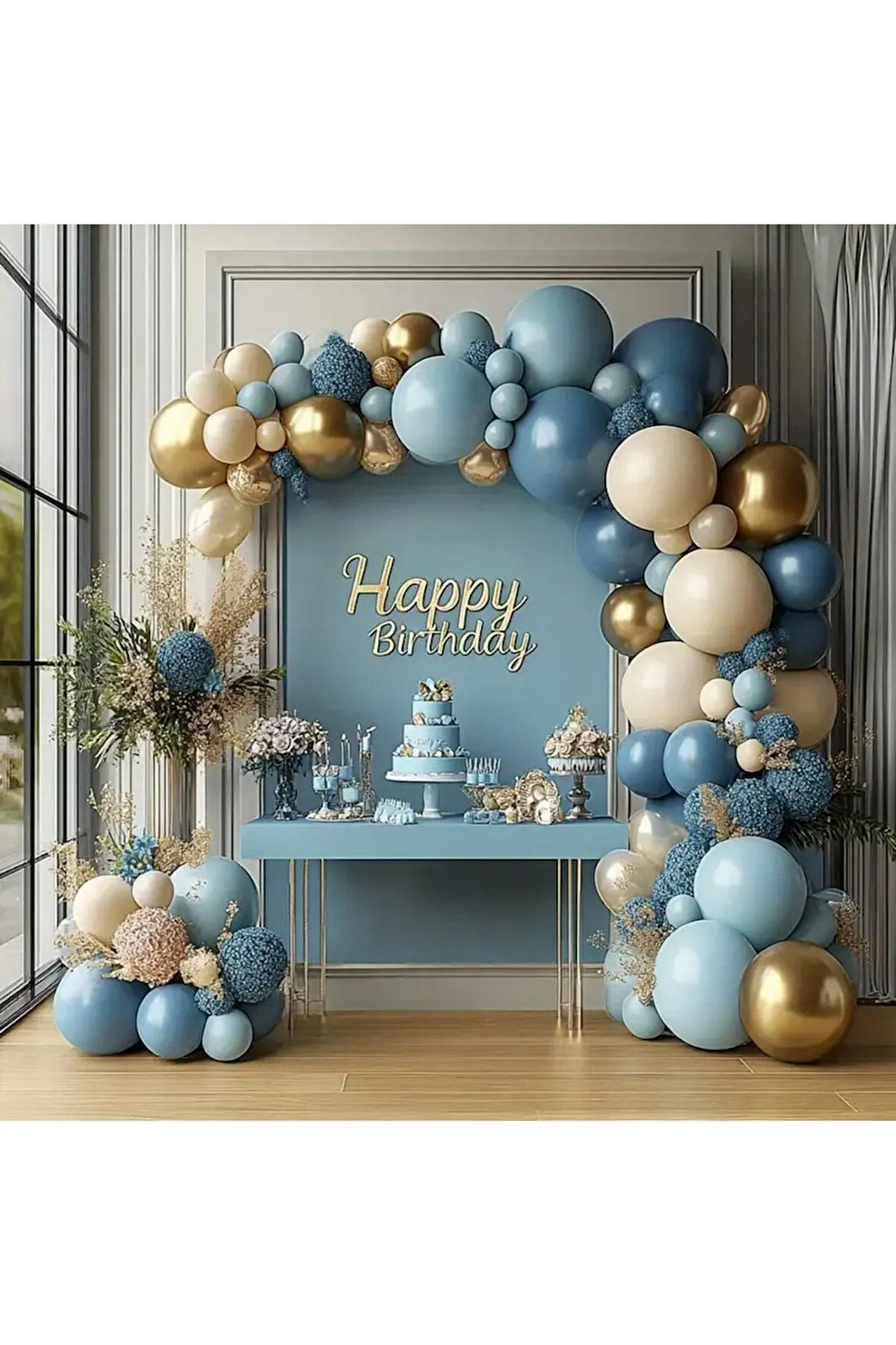 Toz Mavi ve Altın Balon Kemer Kiti DOĞUM GÜNÜ BALON SETİ