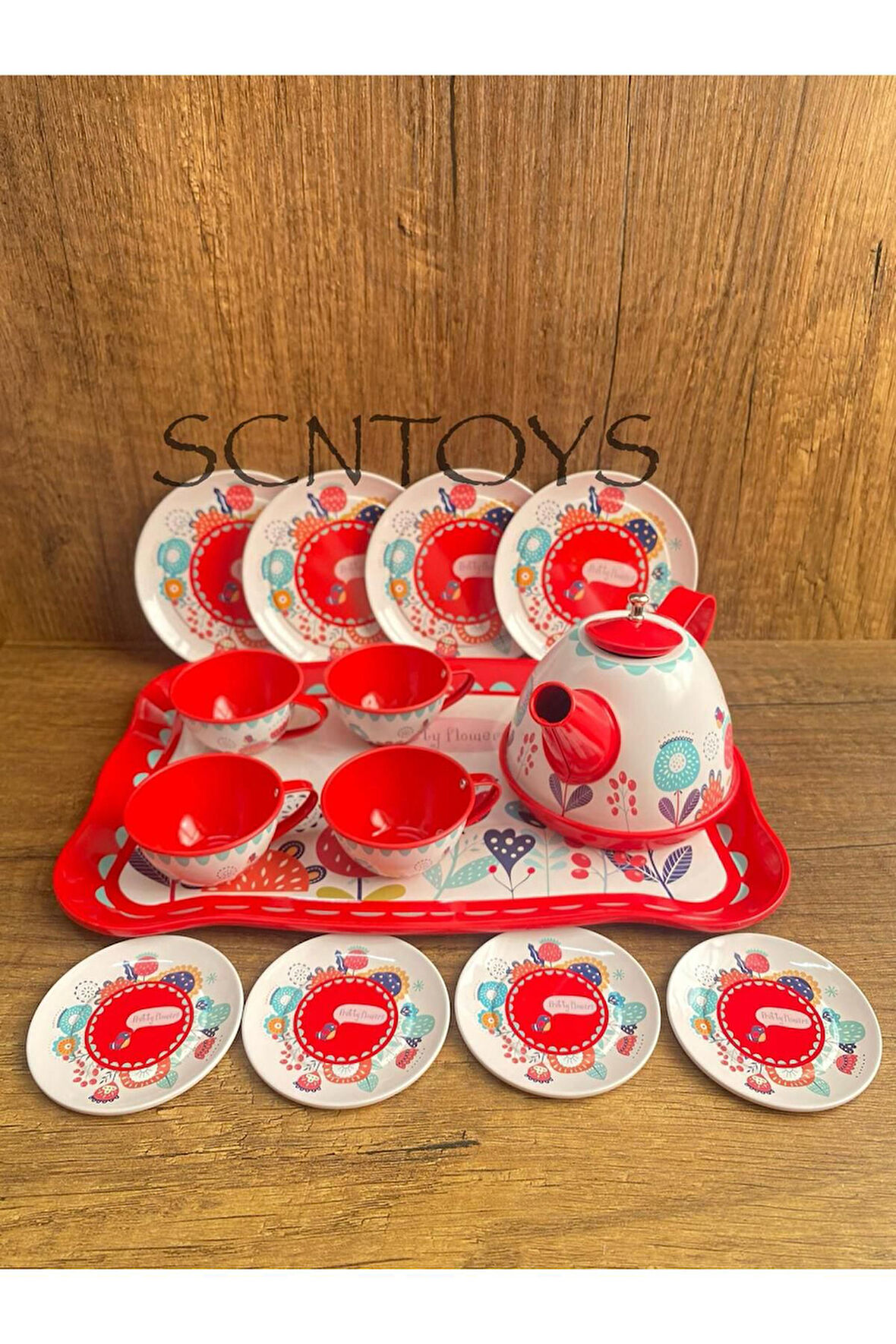 Kutulu 15 Parça Çay Seti Fincan Takımı Metal Evcilik Oyunu Çiçekli Oyuncak Çay Seti Fincan Seti