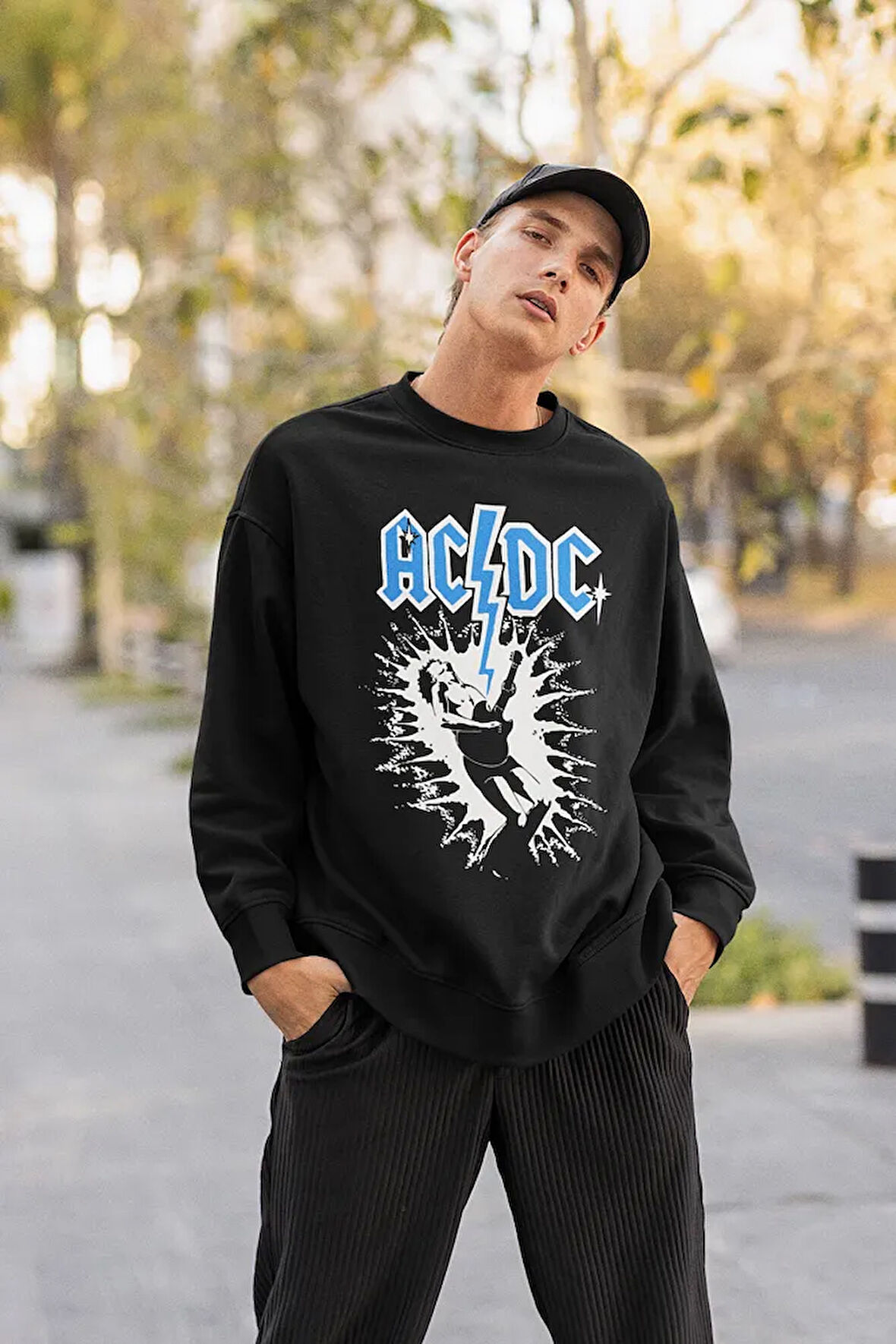 AC DC Baskılı Unisex Oversize Rock Metal Müzik Grubu Sweatshirt