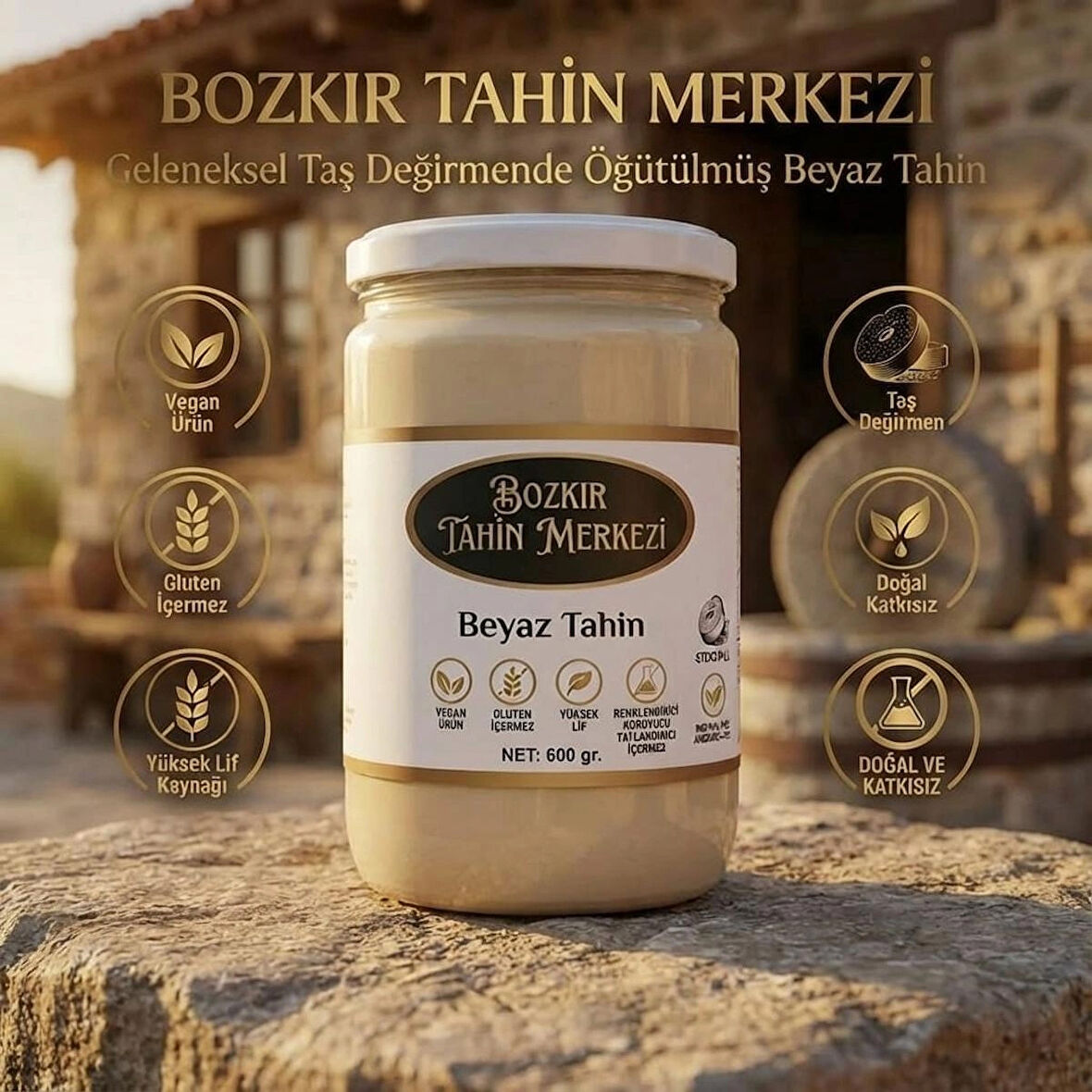 Bozkır Tahin Merkezi Taş Değirmeni Beyaz Tahini 600 gr (doğal & Vegan)