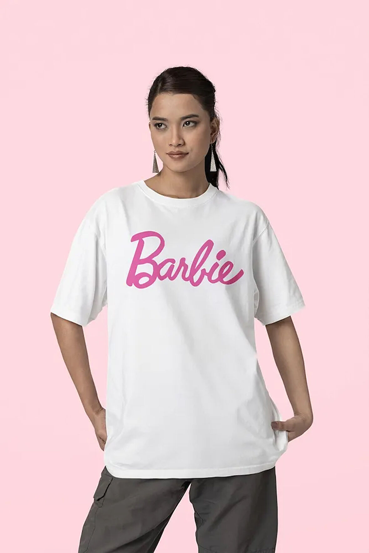 Barbie Baskılı Unisex Oversize Tişört