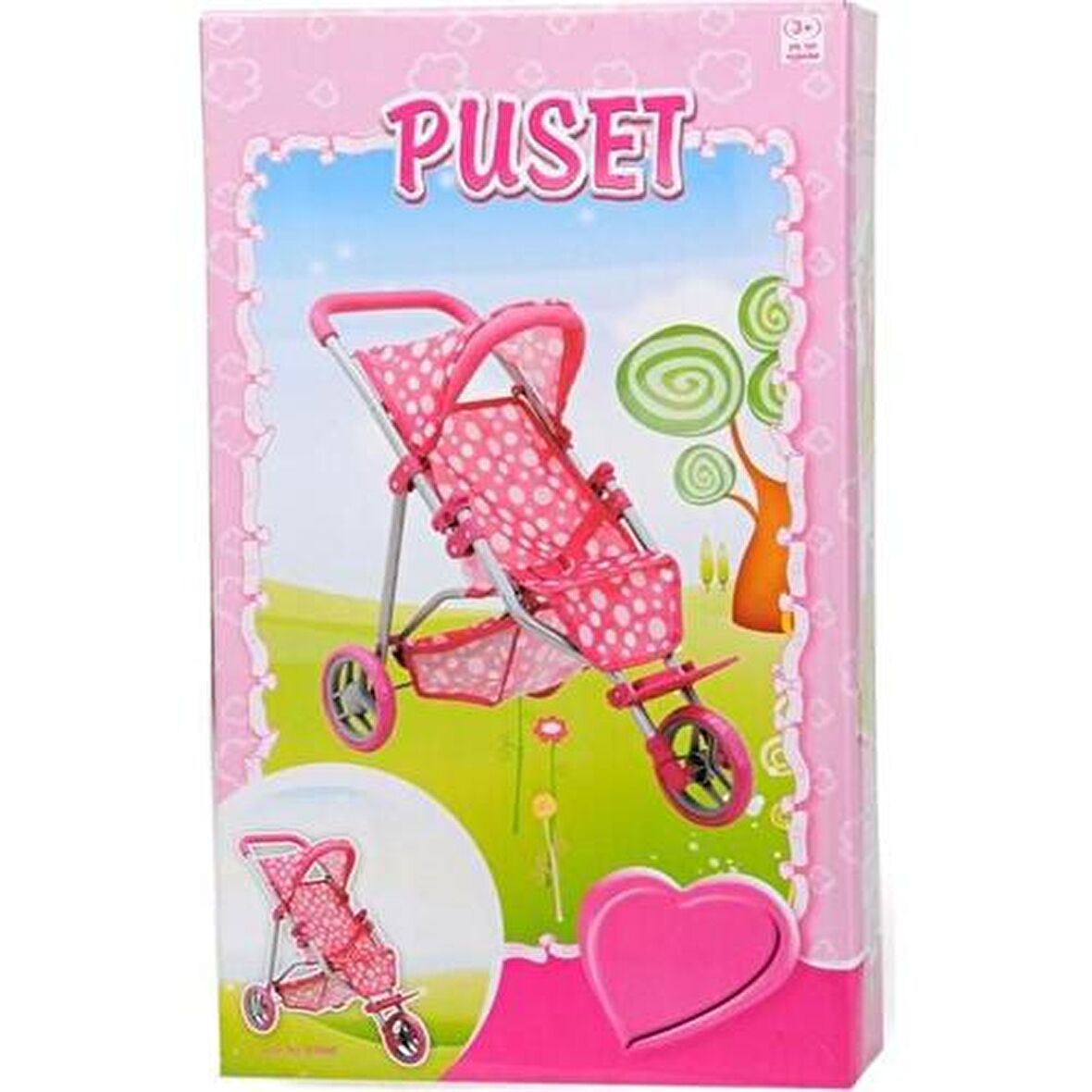 Sunman Aksesuarlı Puset 3 Teker Tenteli Puantiye Metal Puset 663