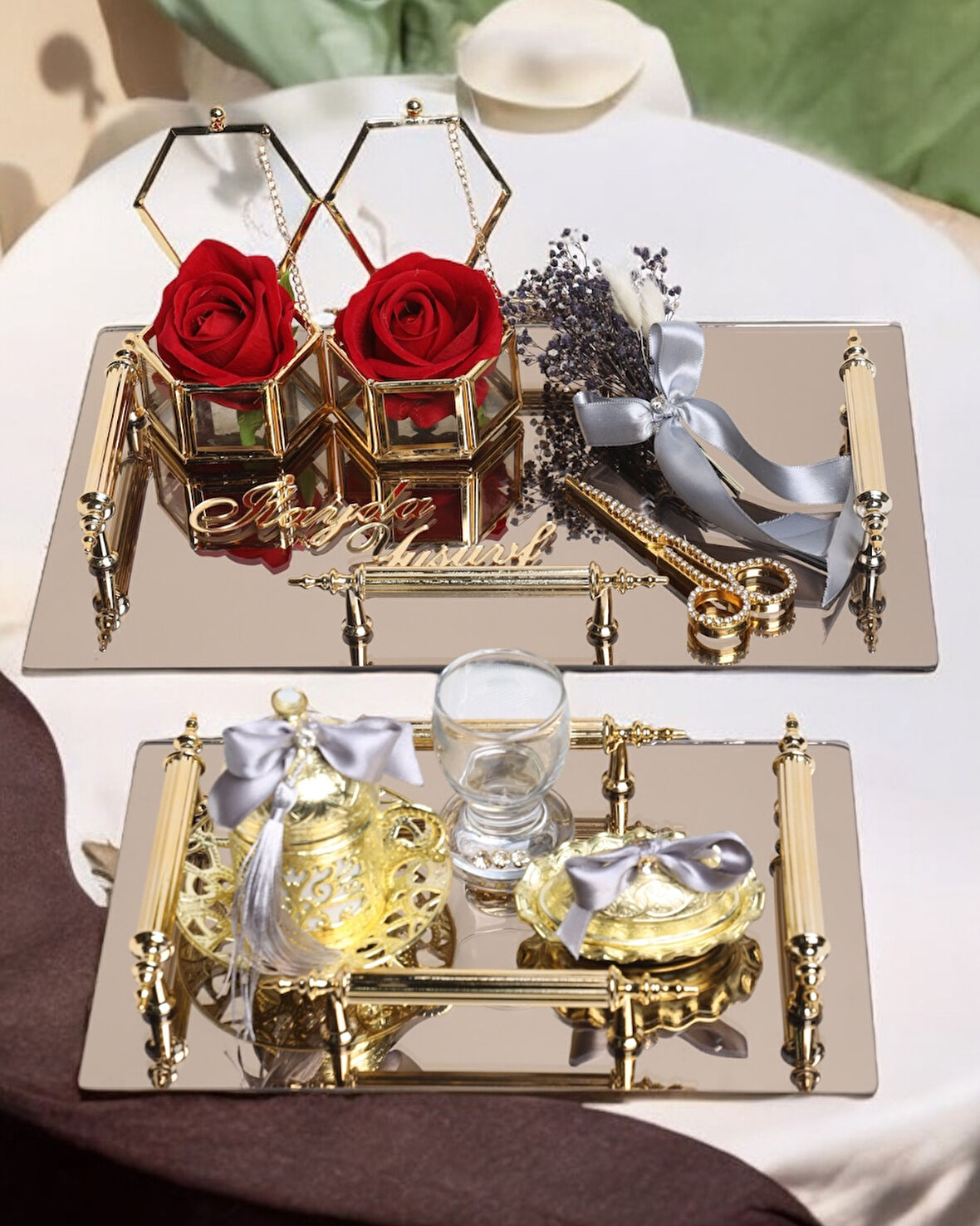 Reverence Gold Söz Tepsisi ve Damat Tepsisi Seti