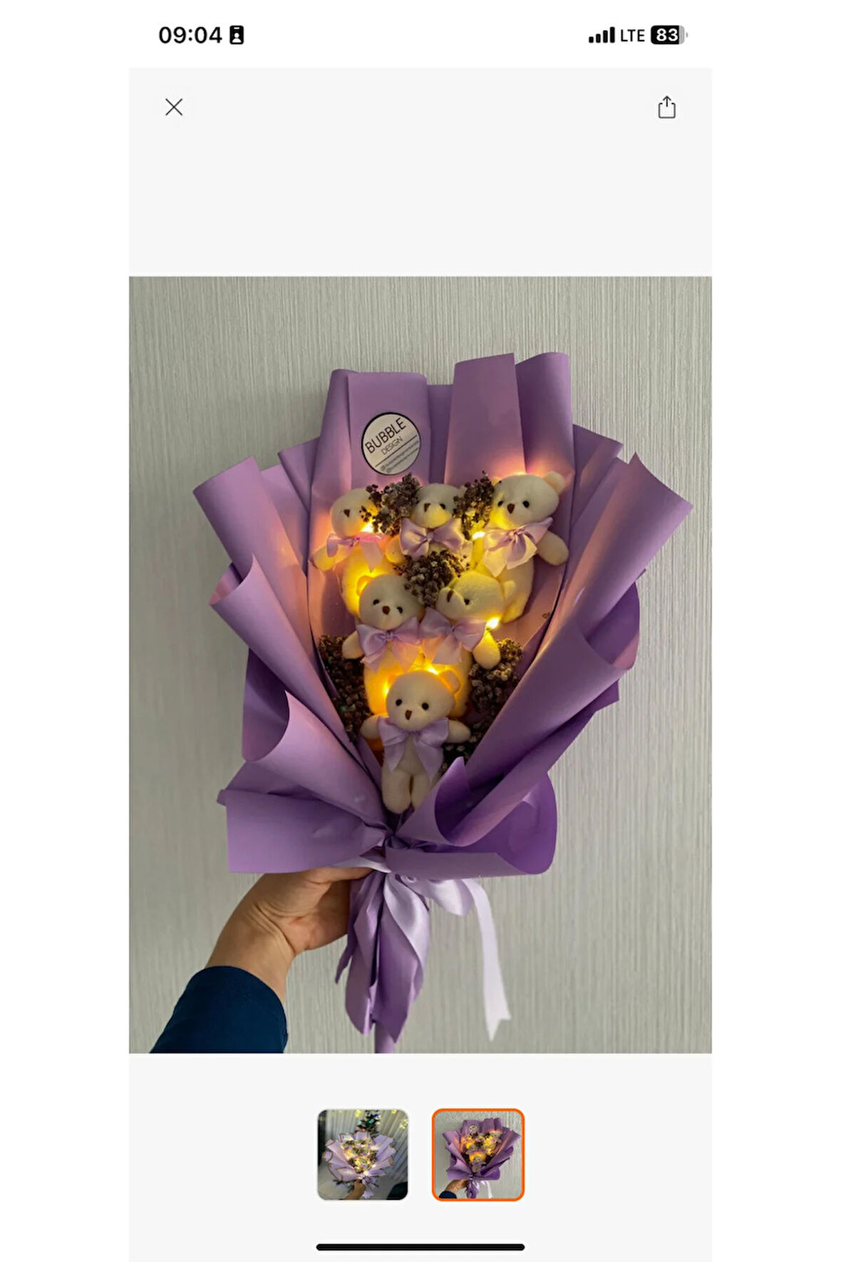 Teddy Bear Mor Ayıcık Çiçek Buketi Işıklı Sevgiliye Hediye