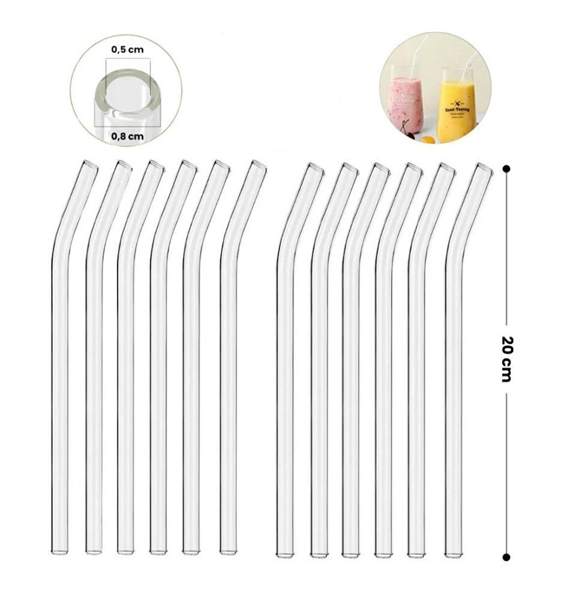 Omnisoft Eğimli Kalın Cam Kokteyl Pipet 12'li