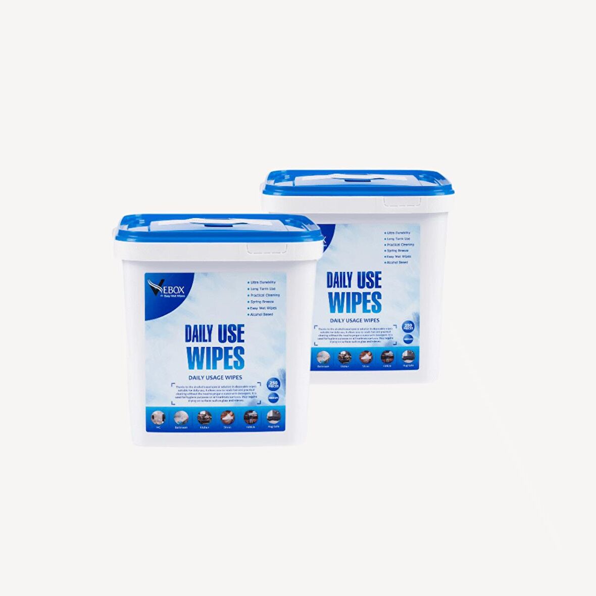 Vebox Daily Use Wipes Günlük Kulanım Kova Islak Mendil 2'li 500 Yaprak