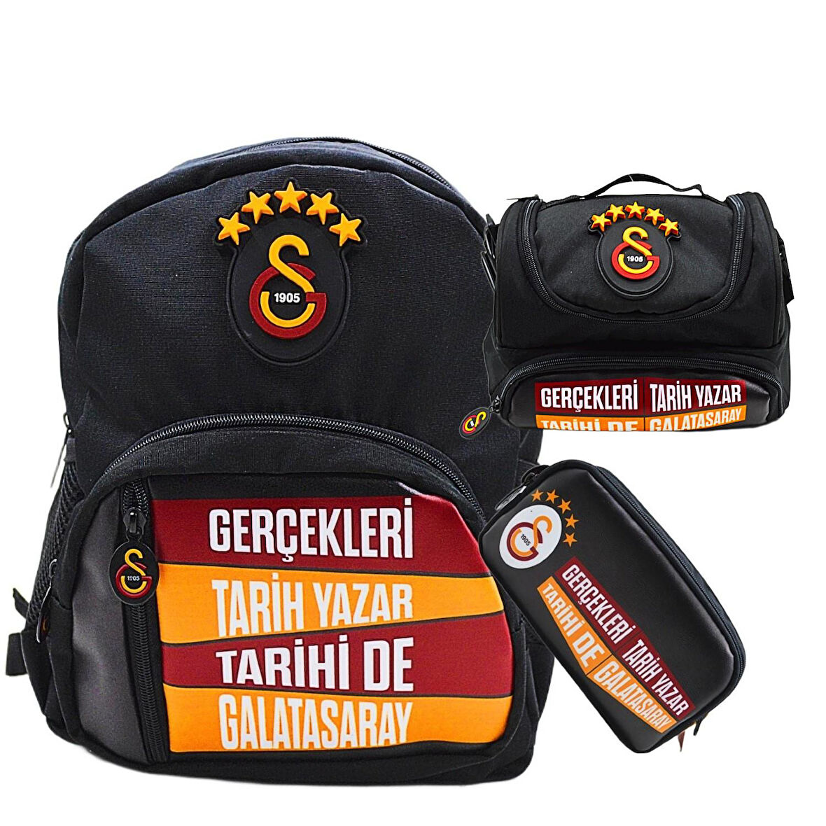 Galatasaray 4 Bölmeli 5 Yıldızlı Gerçekleri Tarih Yazar Suni Deri Yüzey Okul Çantası + Beslenme Çantası + Kalemlik