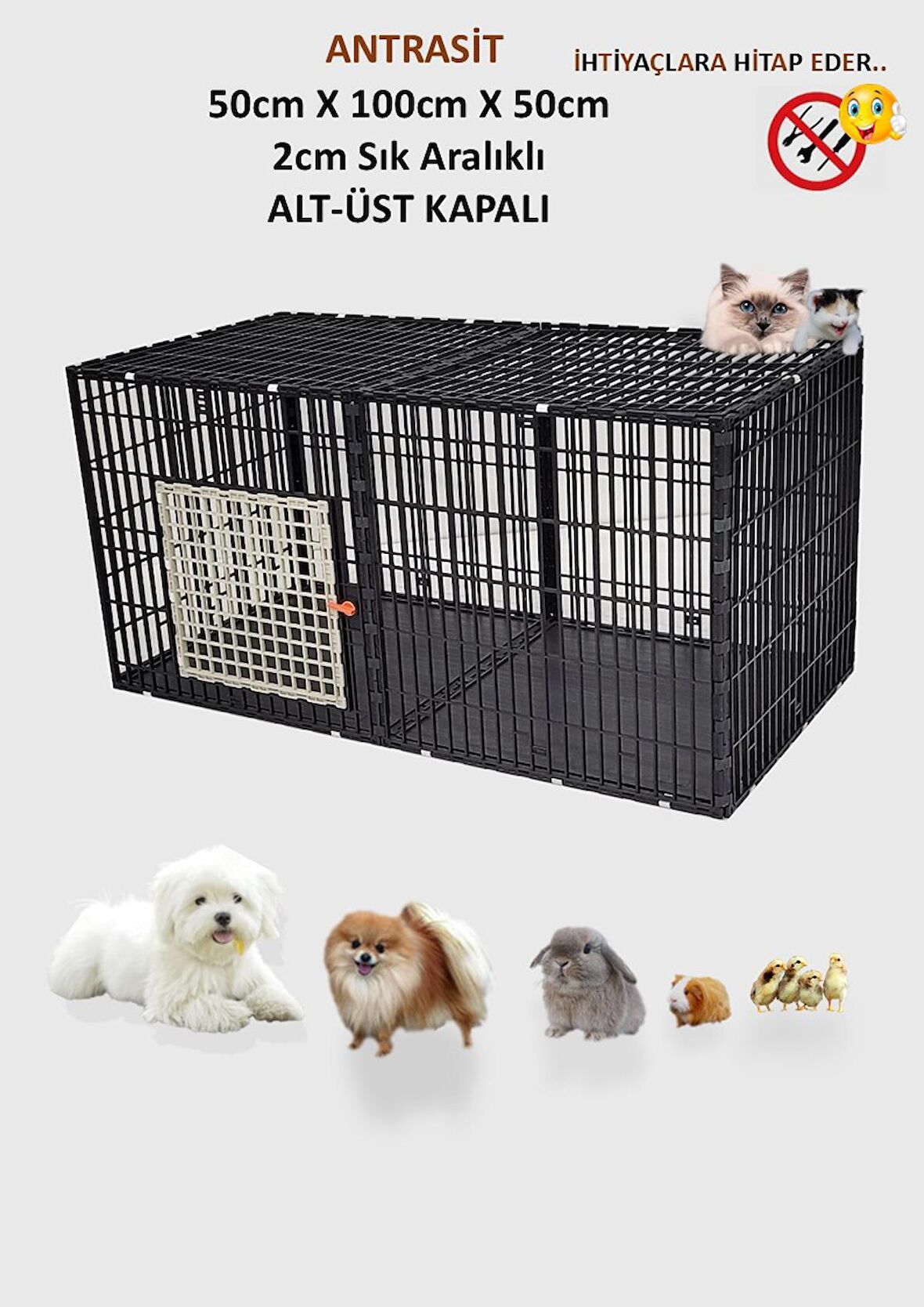 50cm X 100cm Yükseklik 50cm Tabanı Dolu Üstü Kapalı Köpek, Kedi Tavşan Çit ve Kafesi