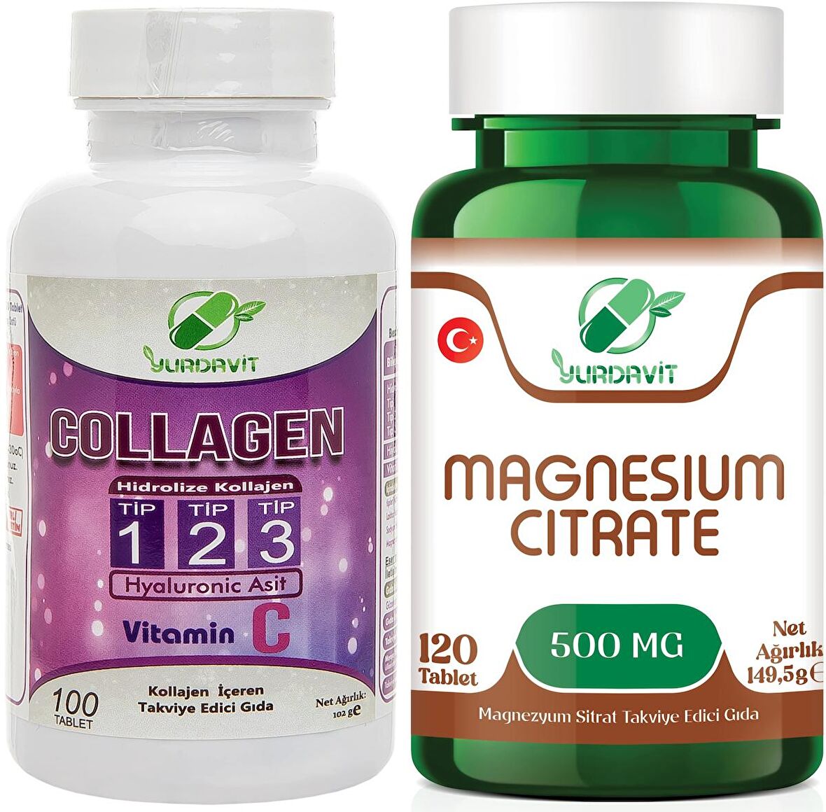 Yurdavit Hidrolize Collagen Tip 1-2-3 100 Tab Magnezyum Sitrat 500 Mg Magnesium Citrate 120 Tablet