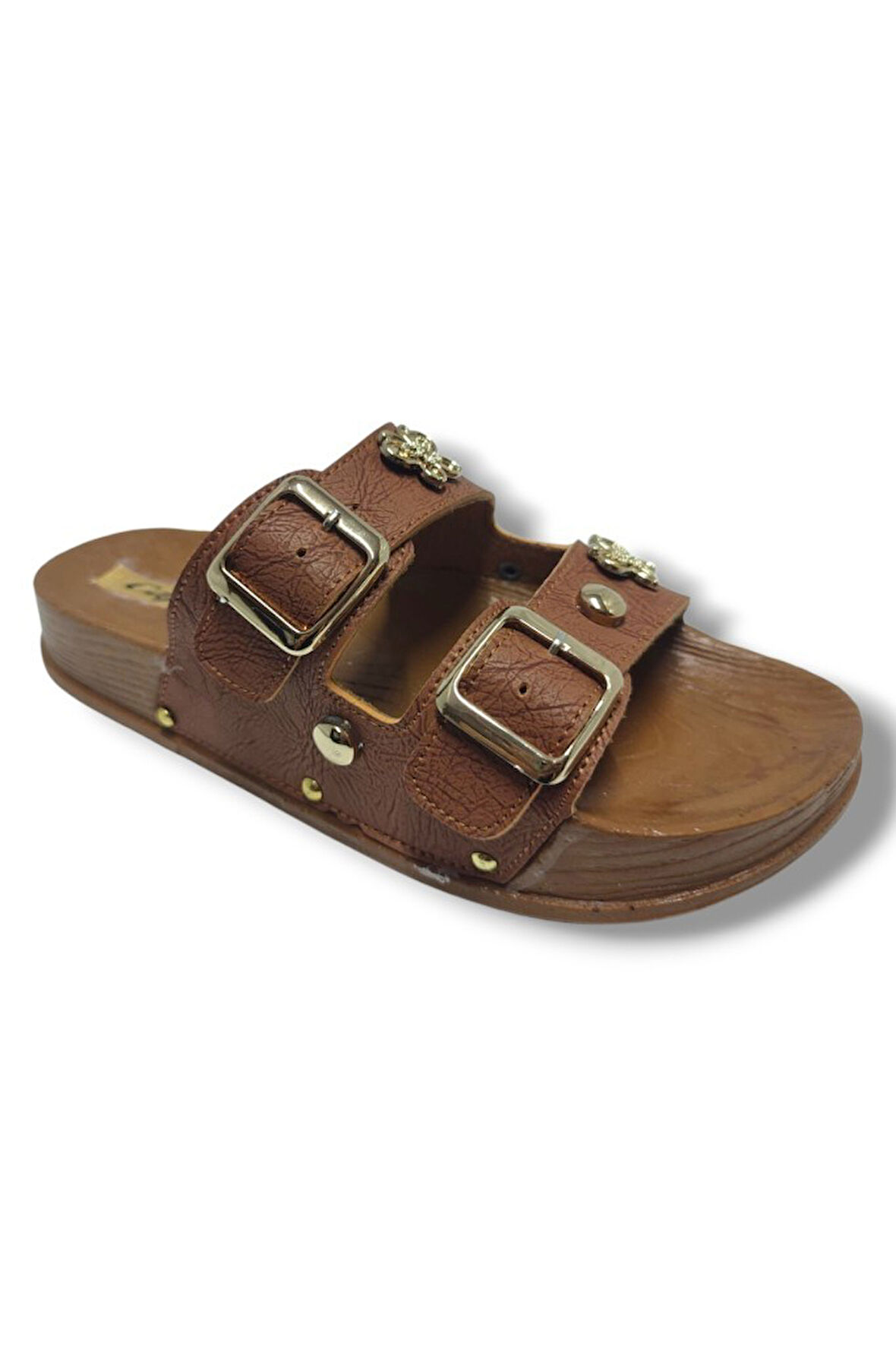 Capri 9001-25 Deri Çift Bant Tokalı Kadın Terlik