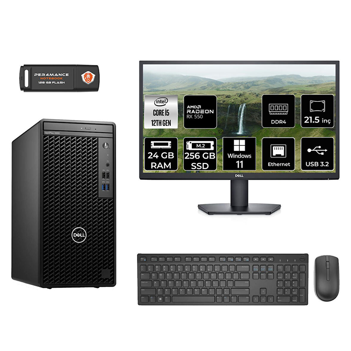 DELL OPTILEX 3000 MNO3000D271 i5 12500 24GB RAM 256GB SSD RX550 4GB 21.5" W11P MASAÜSTÜ PC
