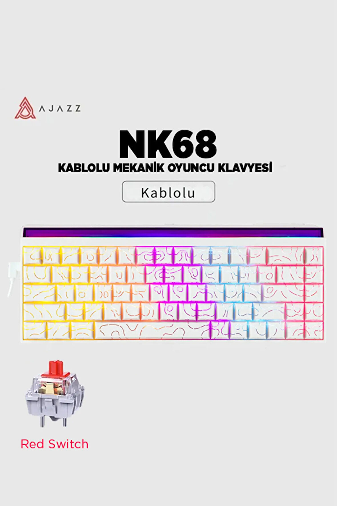 Nacodex NK68 Desenli Kablolu Ergonomik Mekanik Oyuncu Klavyesi-Ambiyans Aydınlatmalı