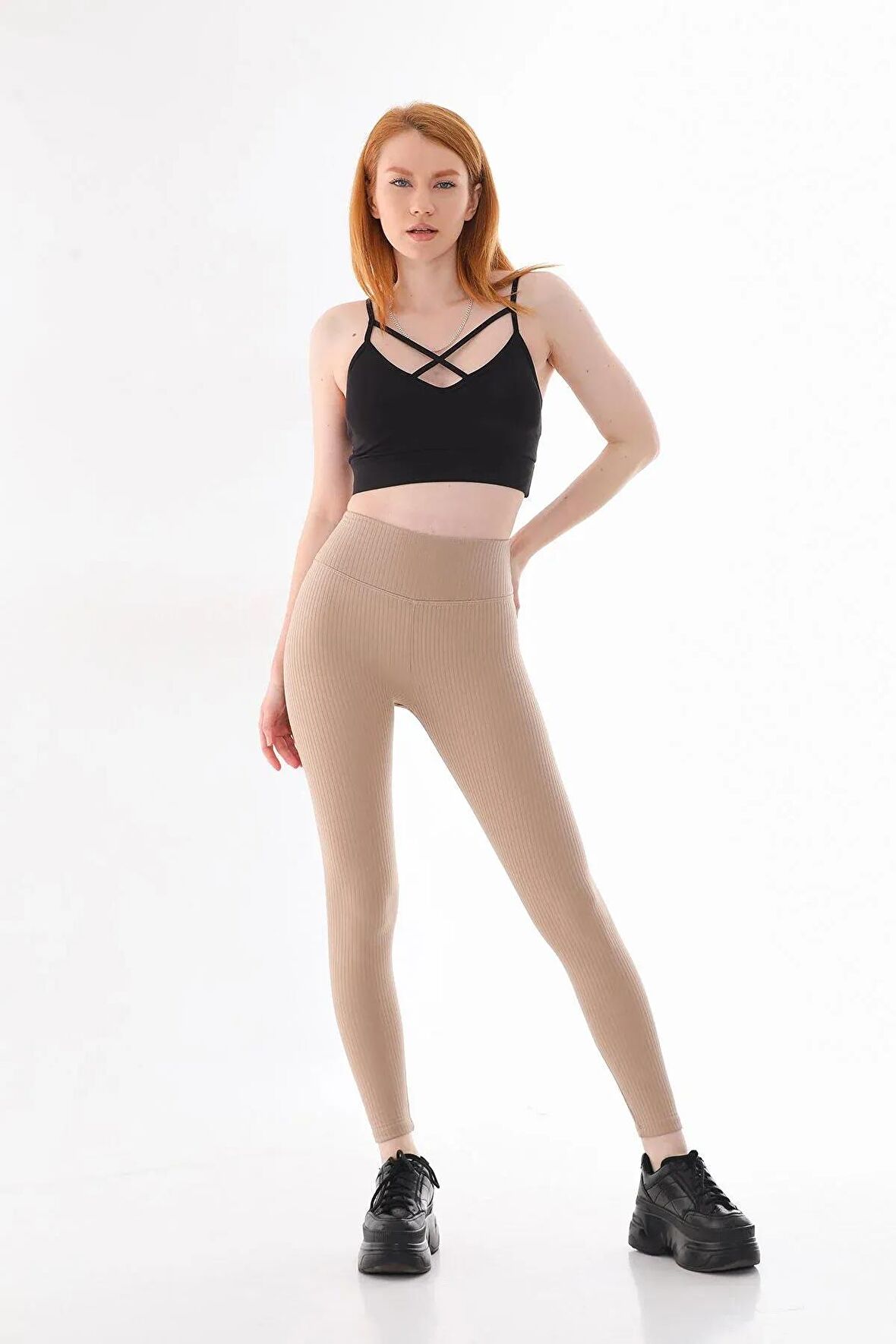 Kadın yüksek bel rahat Şardonlu Kışlık Fitilli kORSELİ Tayt