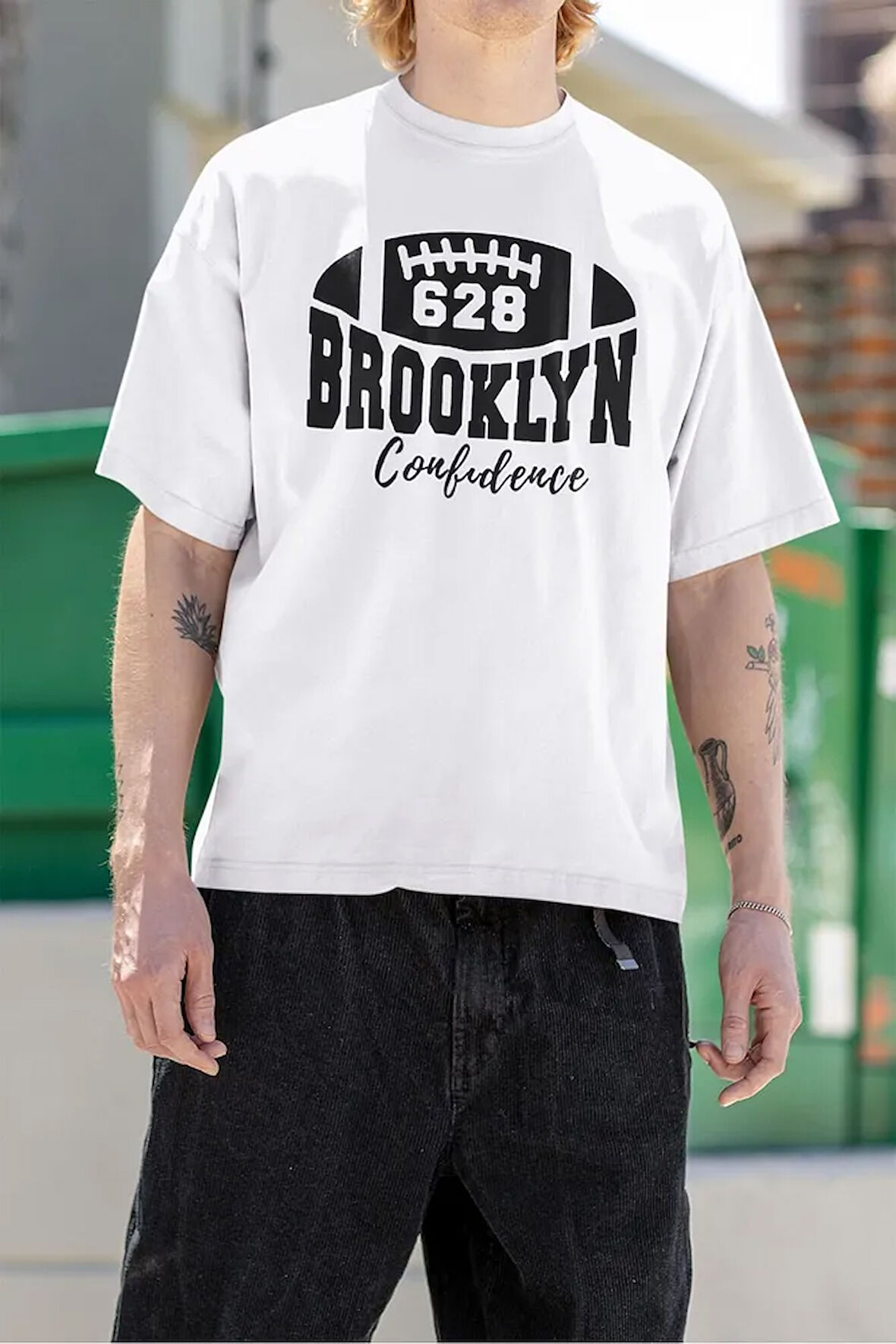 628 Brooklyn Confidence Beyzbol Baskılı Unisex Oversize Tişört
