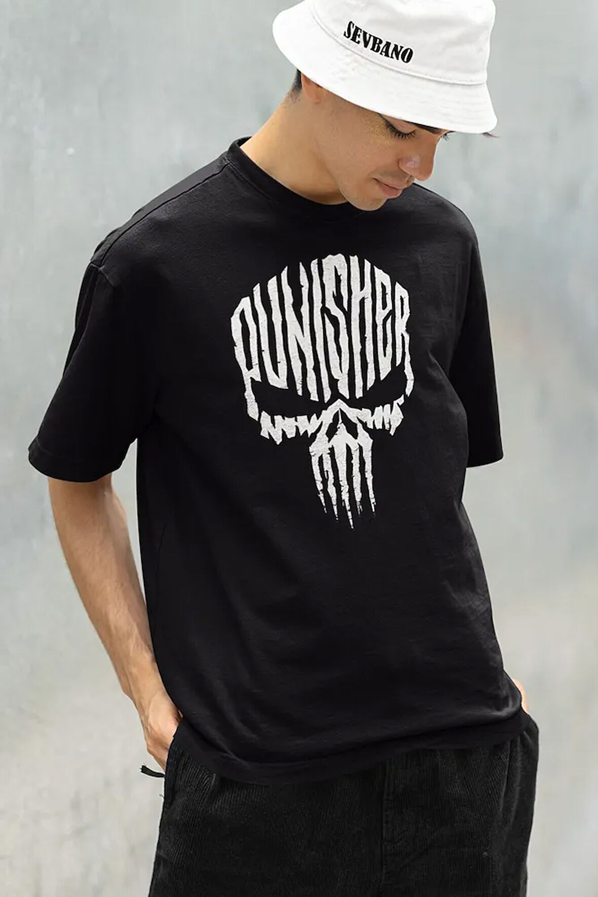 The Punisher Baskılı Özel Tasarım Unisex Tişört, Oversize Marvel Tişört