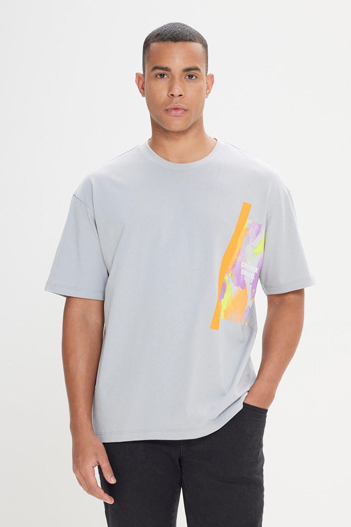 Loose Fit Bol Kesim %100 Pamuk Nakışlı Bisiklet Yaka Tişört